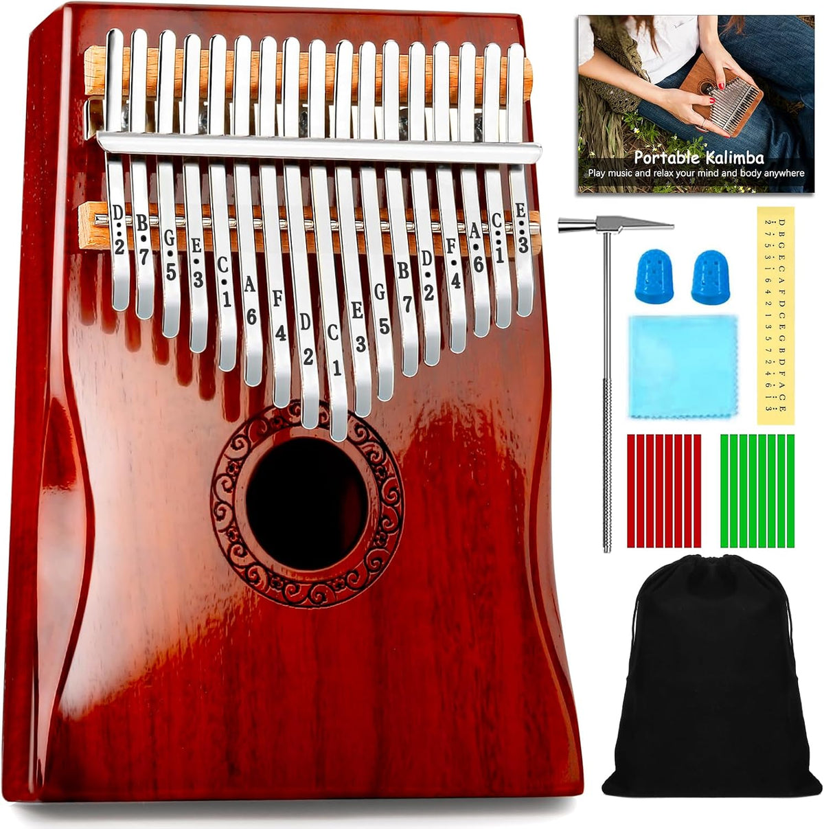 Kalimba Piano de Pulgar, YUNDIE Portátil de 17 Teclas Mbira Piano d...
