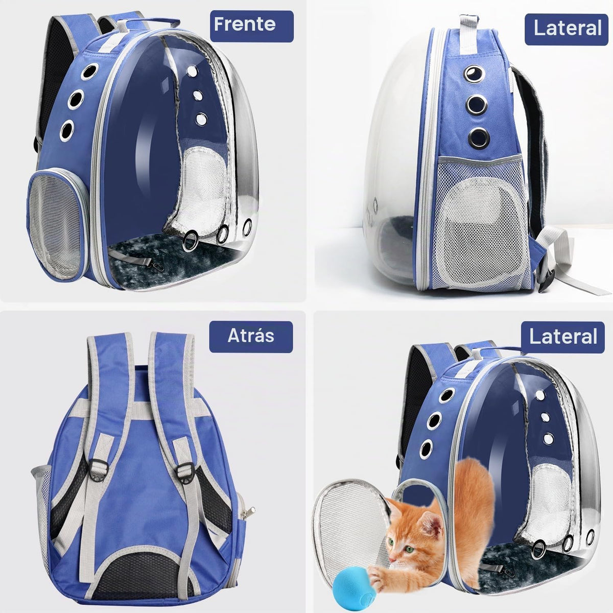 Mochila transportadora para gatos, transportador de mascotas con di...