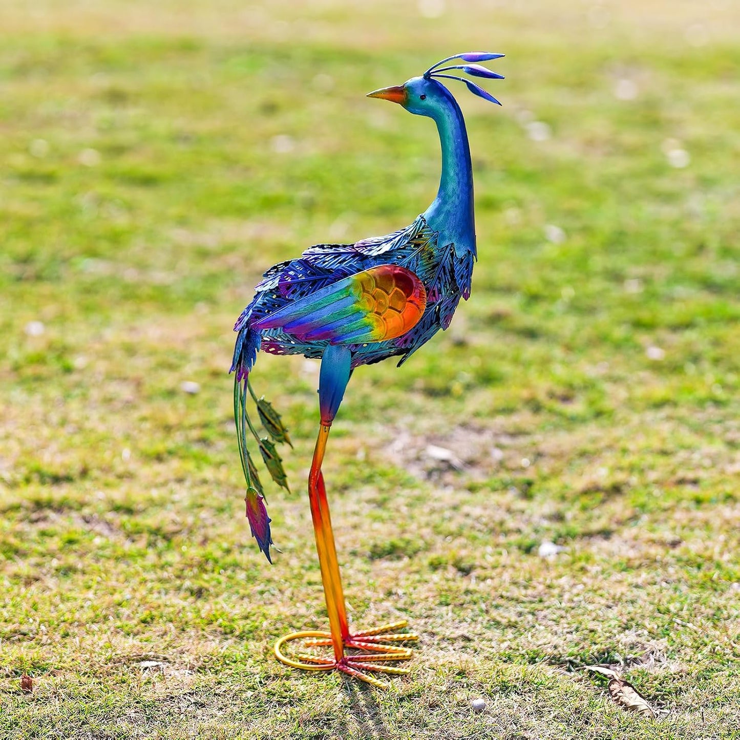 dreamskip Decoración de jardín de pavo real de metal, estatua al ai...