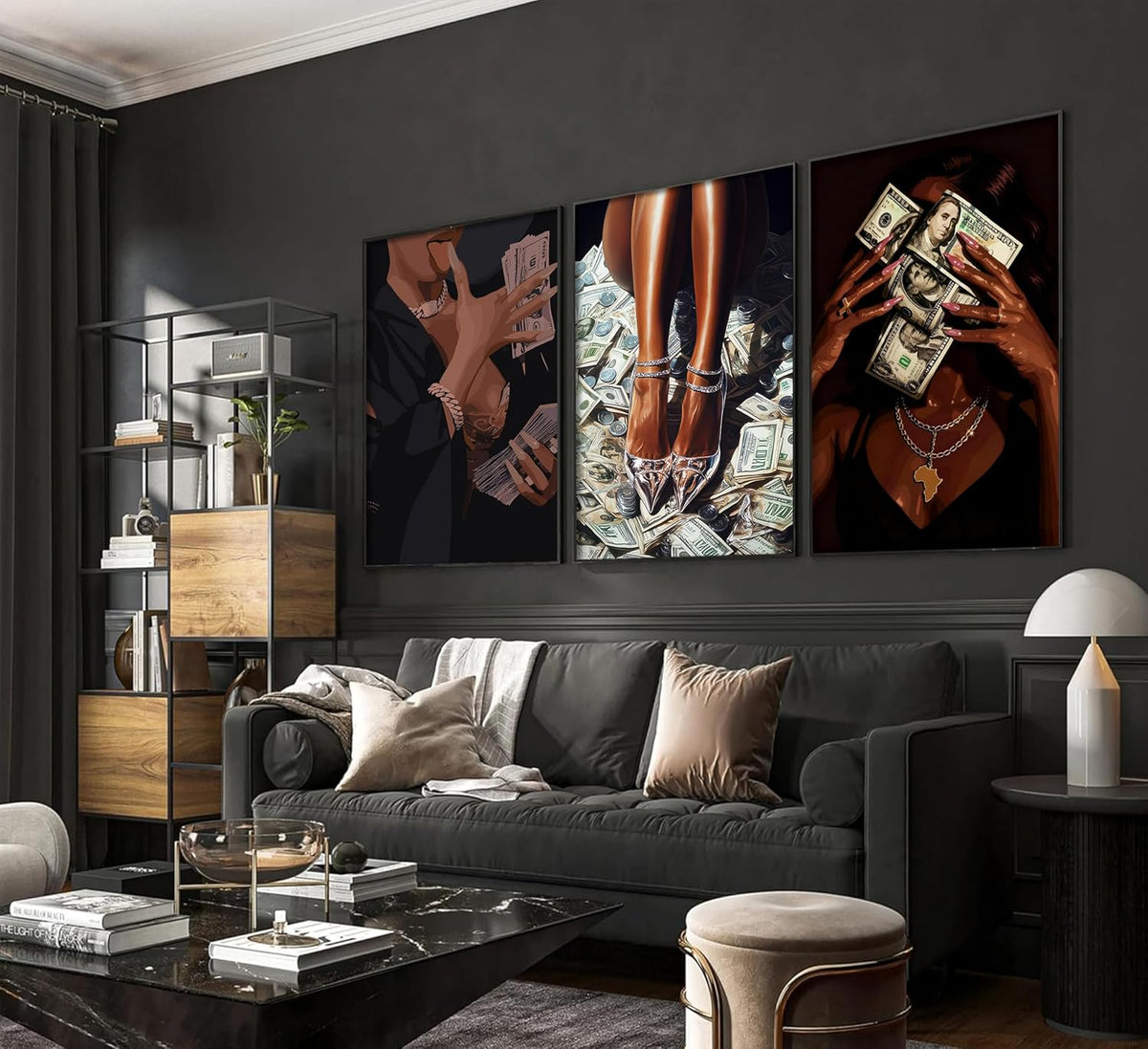 Arte de pared moderno de chica negra con dinero, imágenes de mujere...