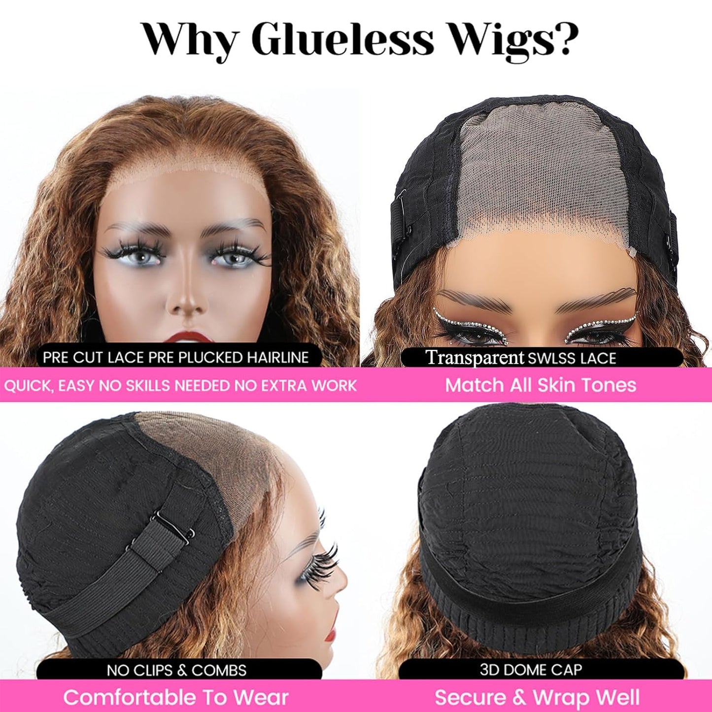 ISEE Wear and Go Pelucas sin pegamento con reflejos Bob onda de agu...
