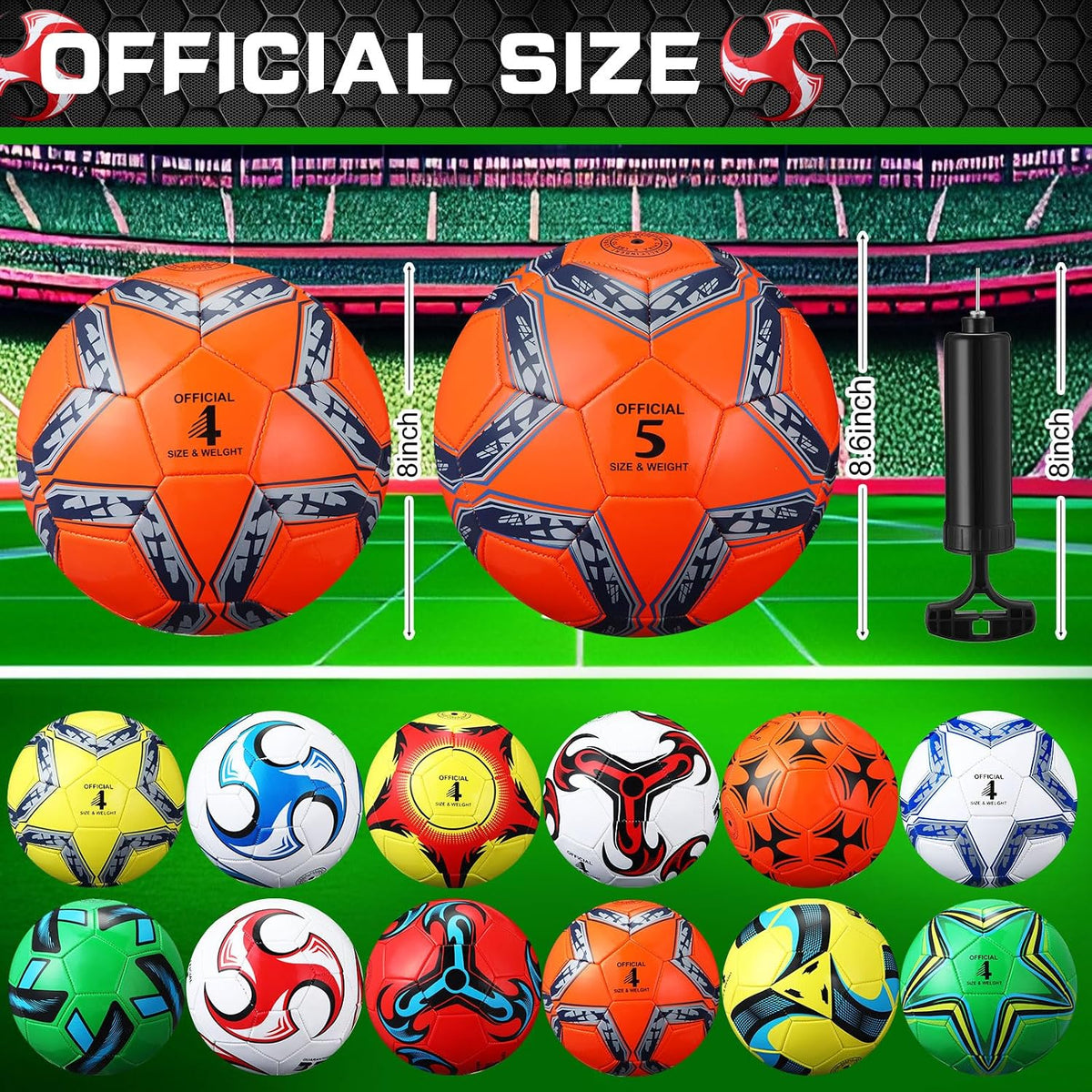 Lunmon 12 pelotas de fútbol a granel con 2 bombas, tamaño oficial,...