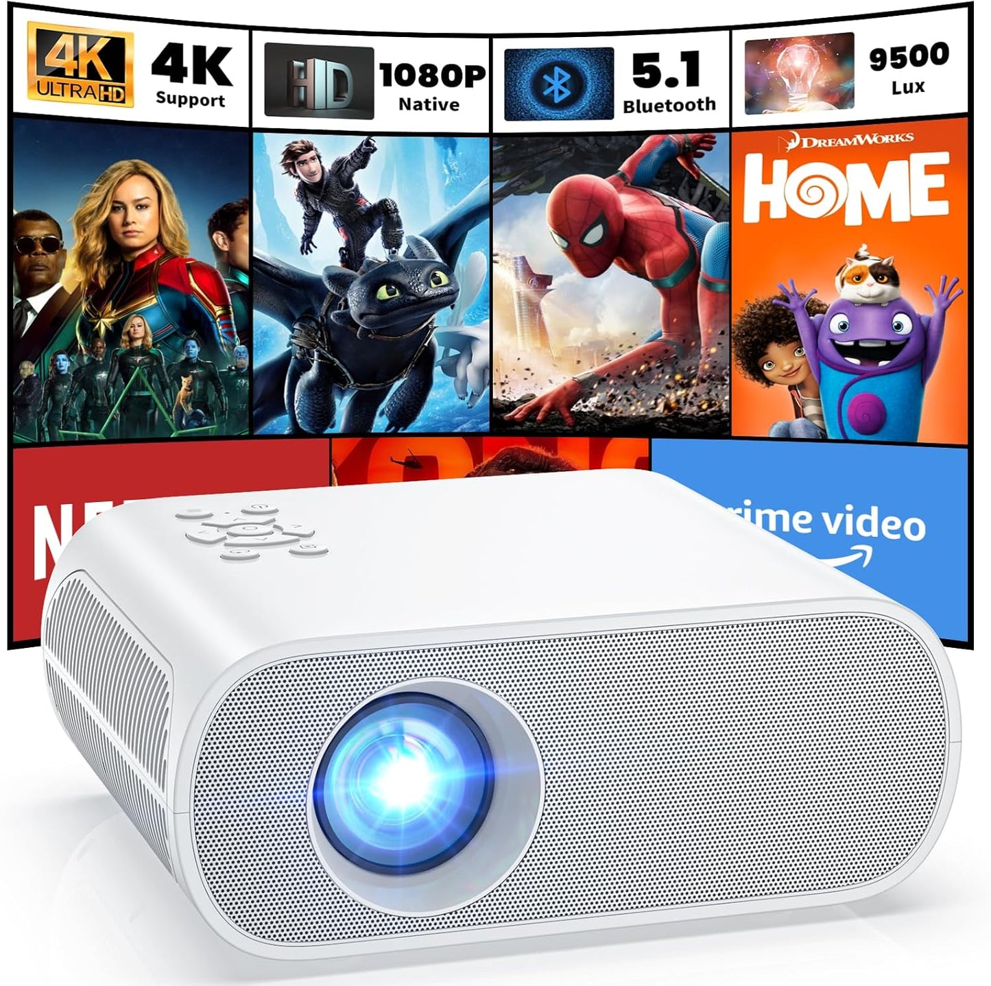 HOMPOW Proyector, Nativo 1080P Full HD Bluetooth Proyector con Alta...