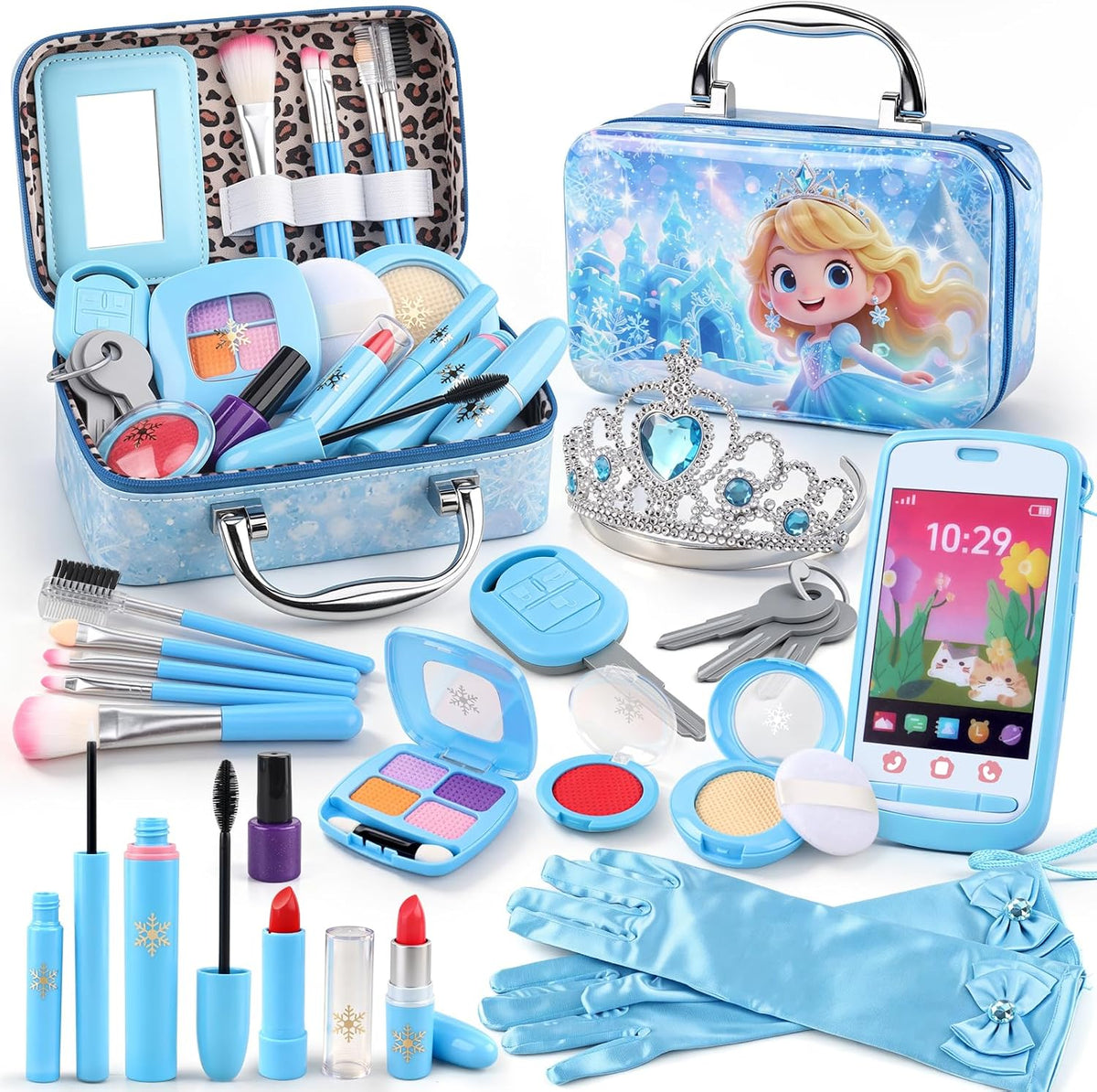 Juguetes falsos para niñas de maquillaje, kit de maquillaje de prin...