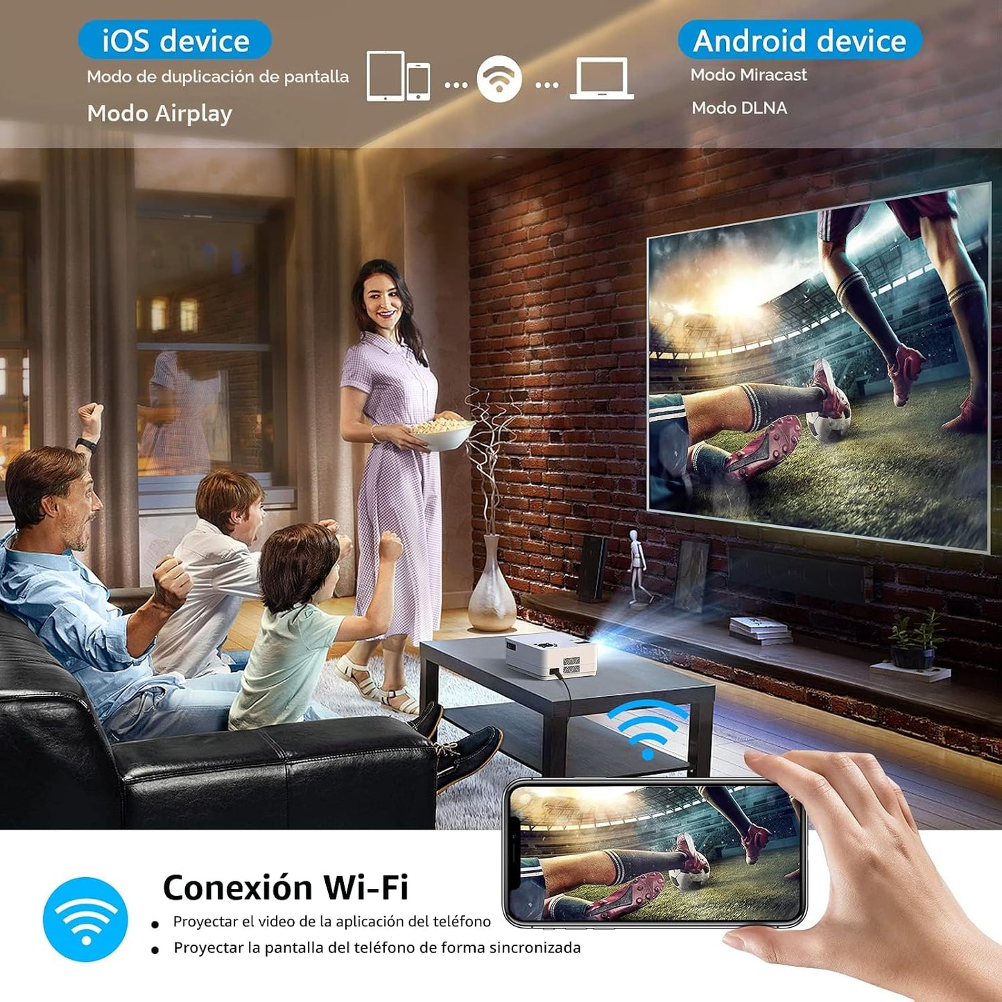 Proyector Native 1080P con WiFi 6 y Bluetooth bidireccional, proyec...