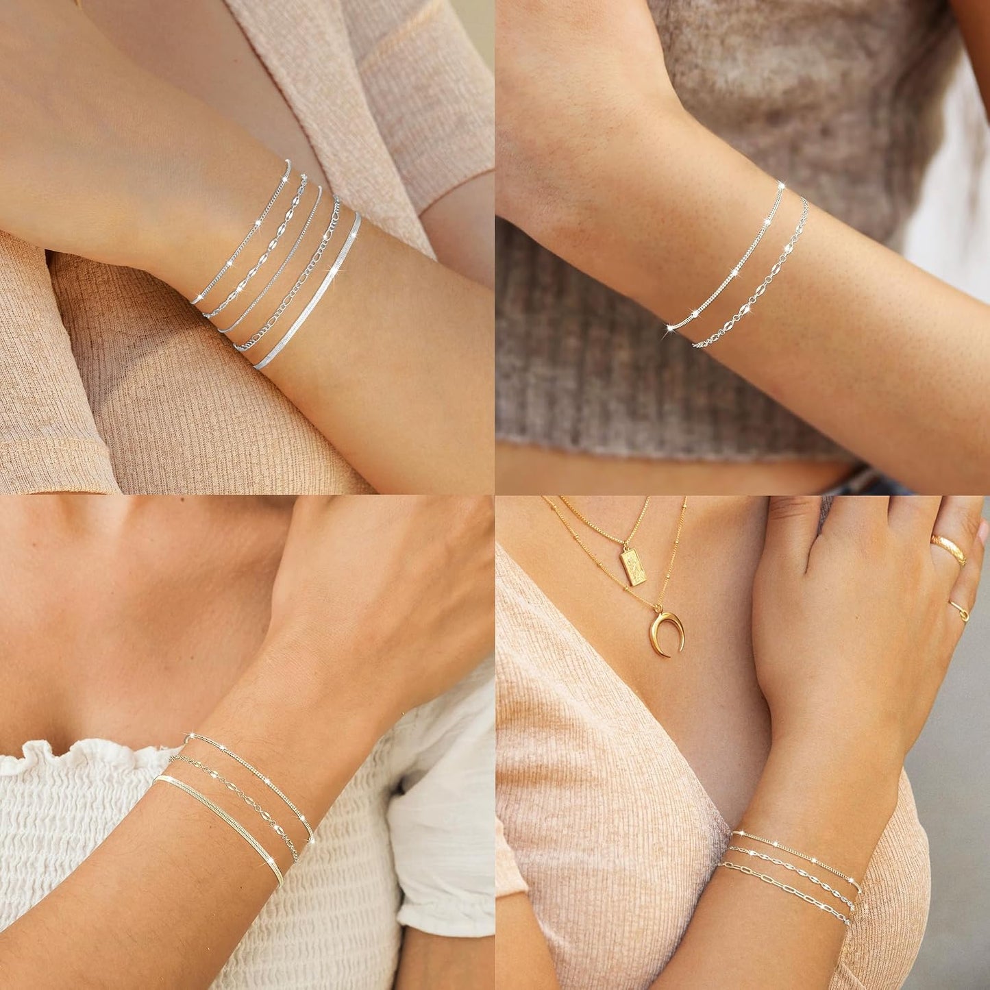 MBW Pulseras chapadas en plata para mujer, delicadas pulseras de pl...