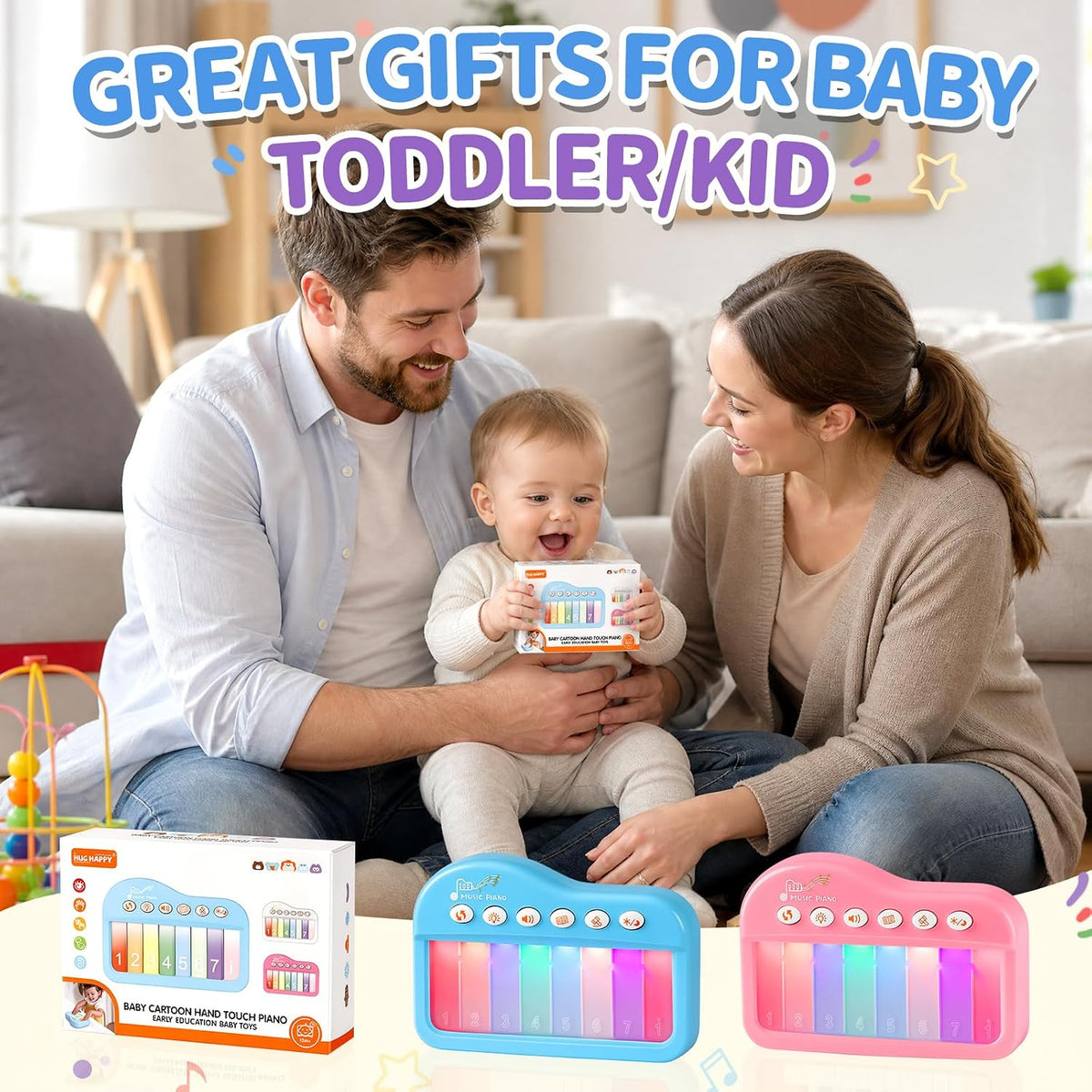 Touch-Play - Piano de juguete para bebé de 6 a 18 meses, juguetes m...
