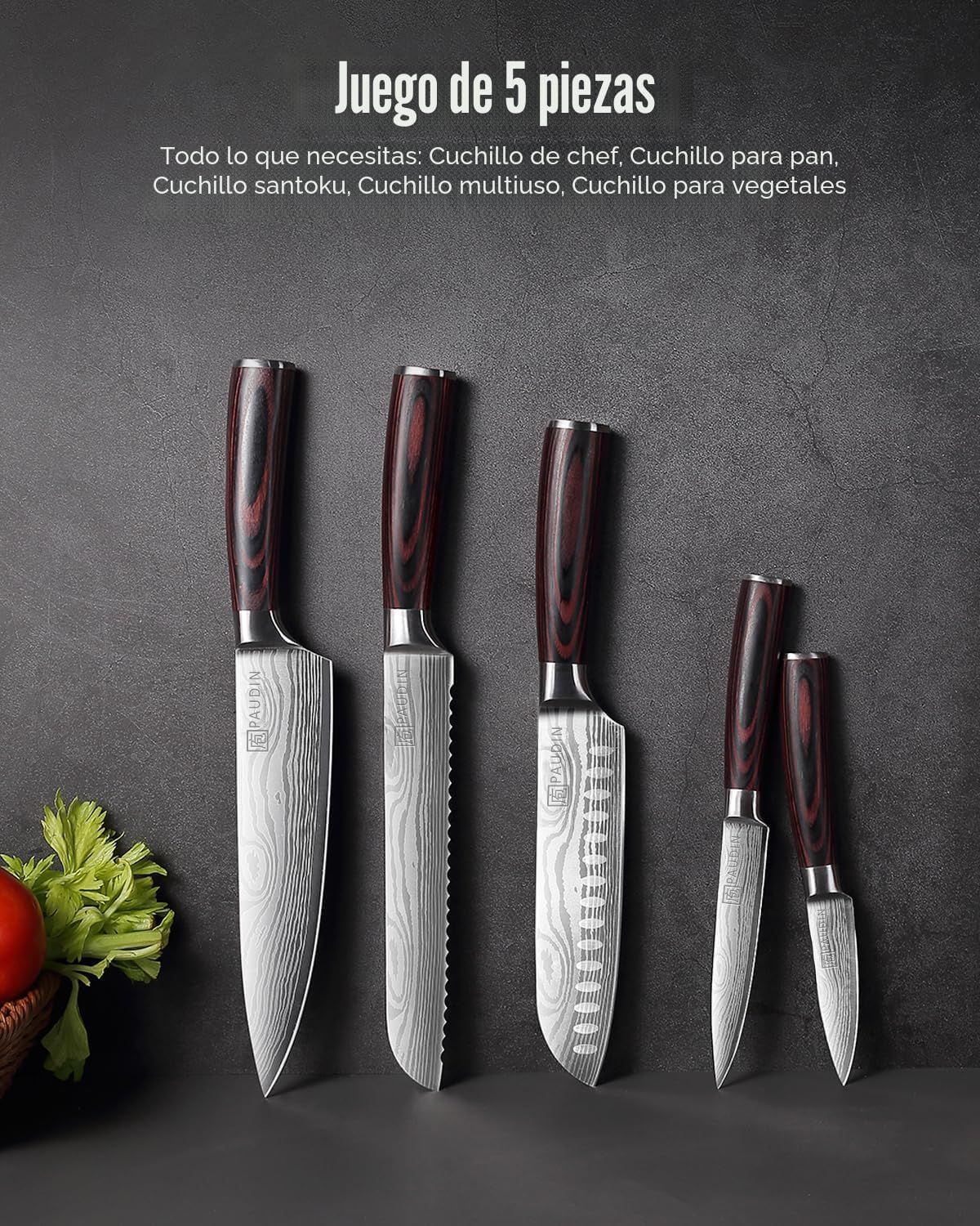 PAUDIN Juego de cuchillos de cocina, juego de cuchillos ultra afila...