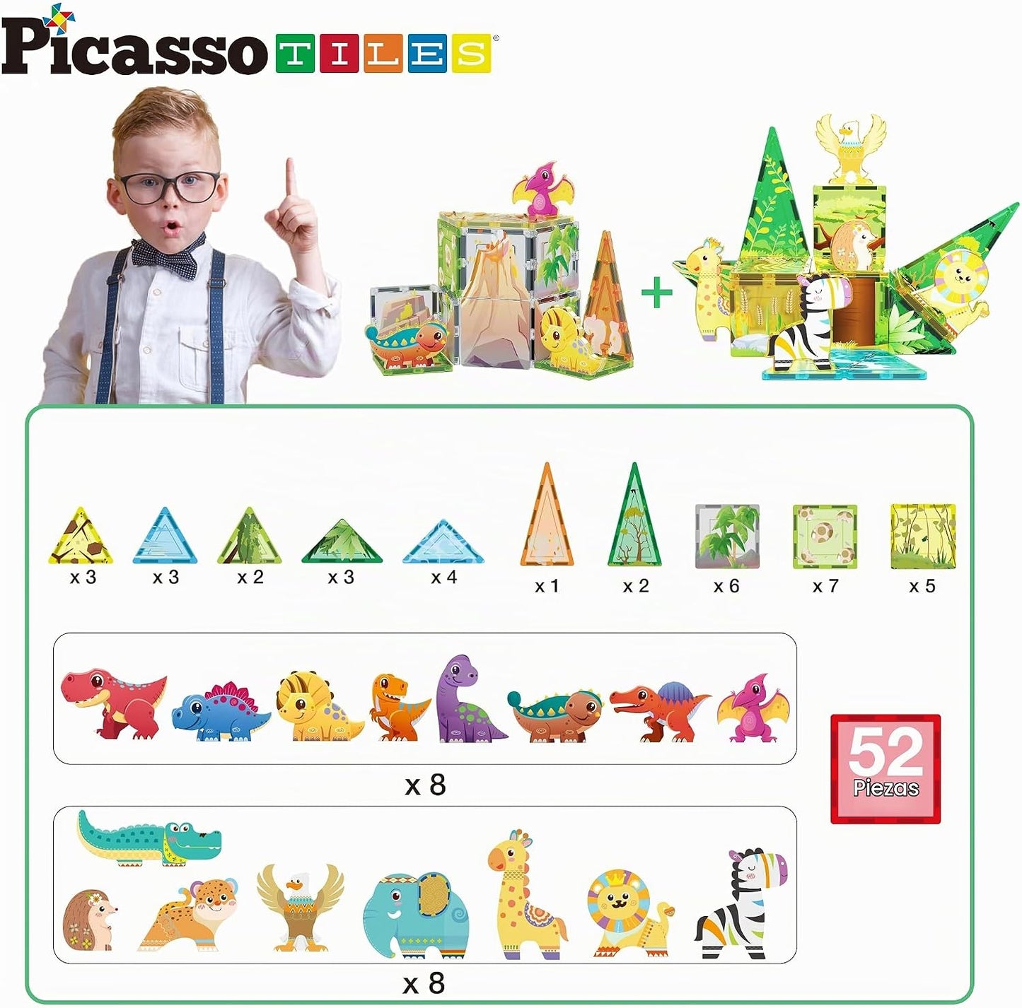 PicassoTiles PTQ28 - Juego de azulejos magnéticos, bloques de const...