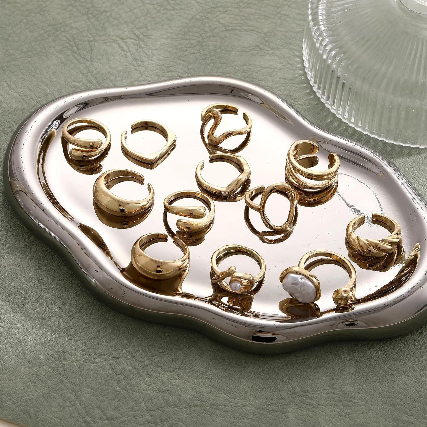 12 piezas de anillos de oro gruesos para mujer, anillo de flor sin...