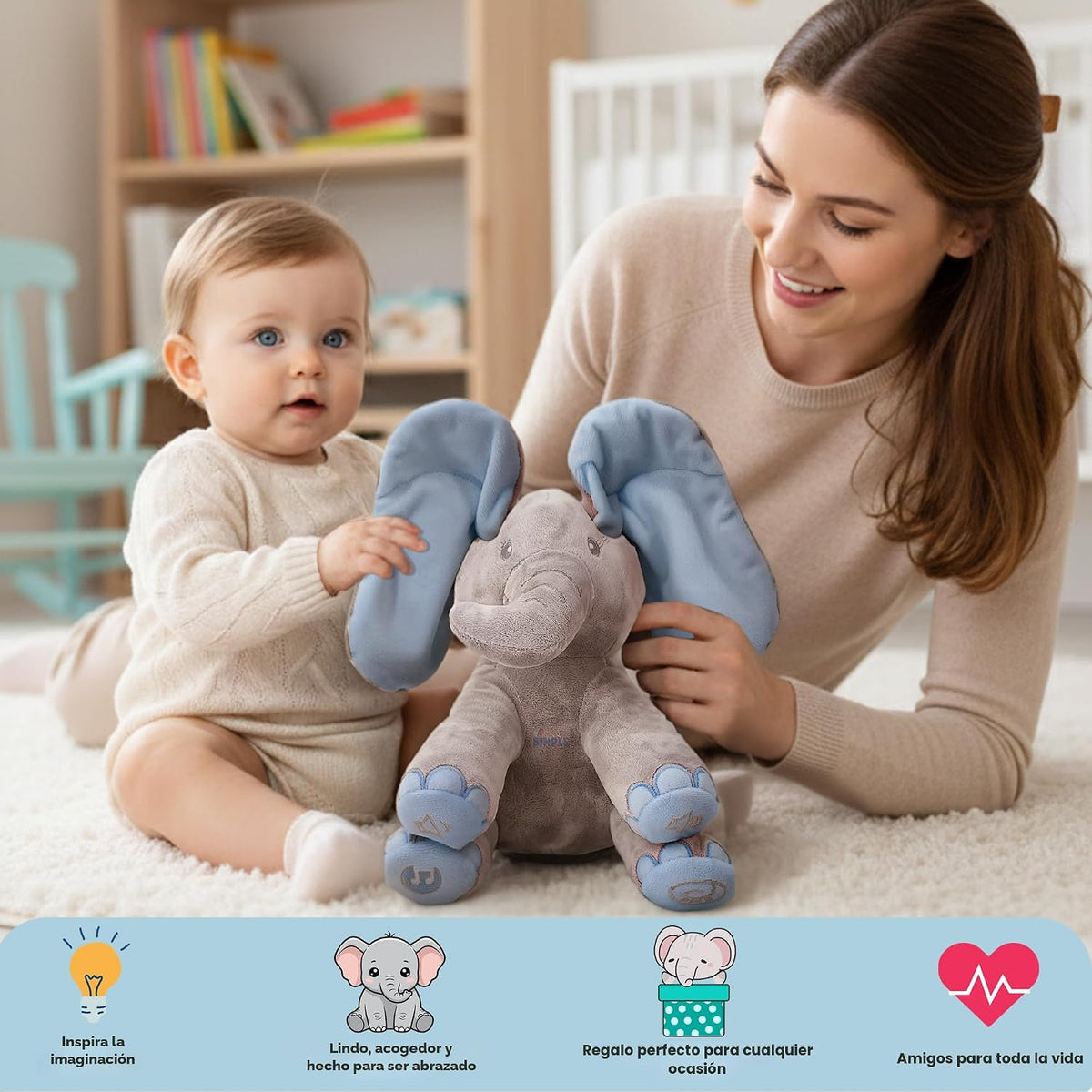 Dimple Kyle Peek A Boo Juguete de Elefante, Elefante de Peluche Int...