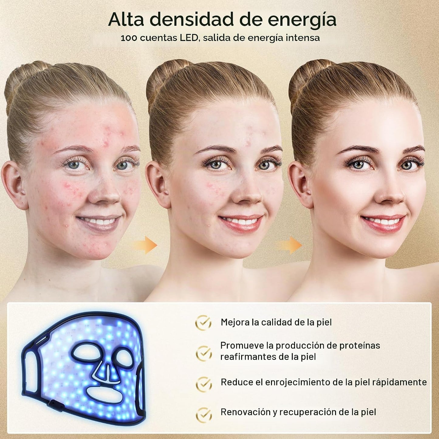 Máscara de terapia de luz roja para cara, 4 modos de terapia de luz...