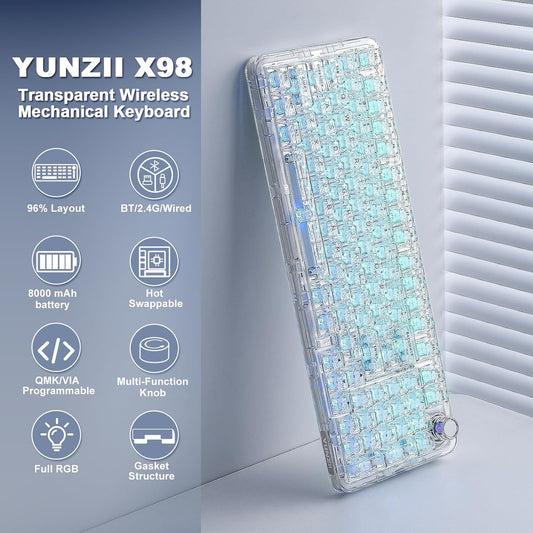 YUNZII X98 QMK\/VIA Teclado mecánico inalámbrico para juegos con pe...