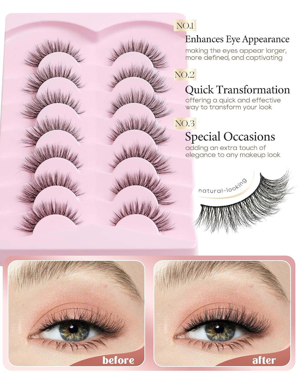 Onlyall Pestañas postizas Wispy 1 para un aspecto natural y acampan...