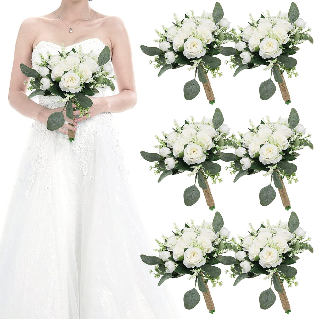 HOMENERGY Juego de 6 ramos de dama de honor para boda, ramo de flor...