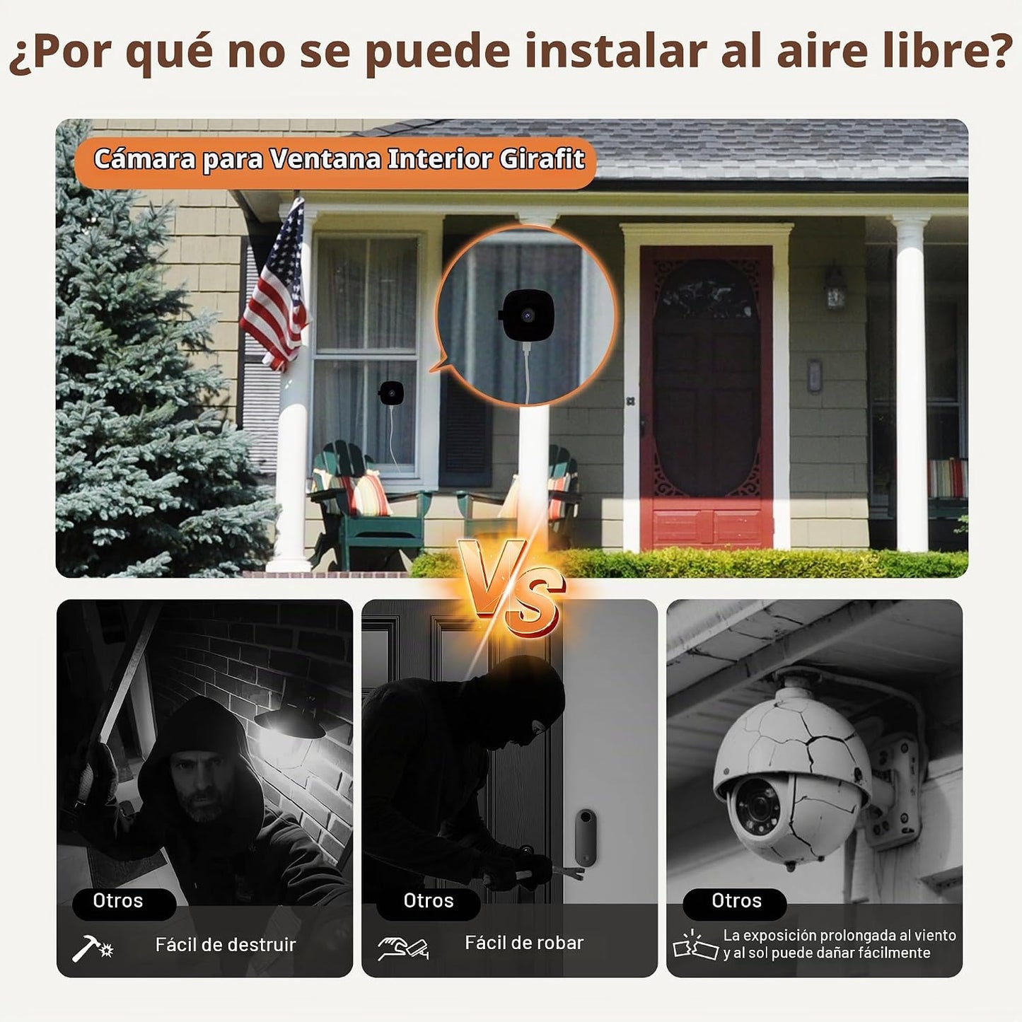 Girafit Cámara de ventana 2K, cámaras de interior WiFi de 2.4 GHz y...