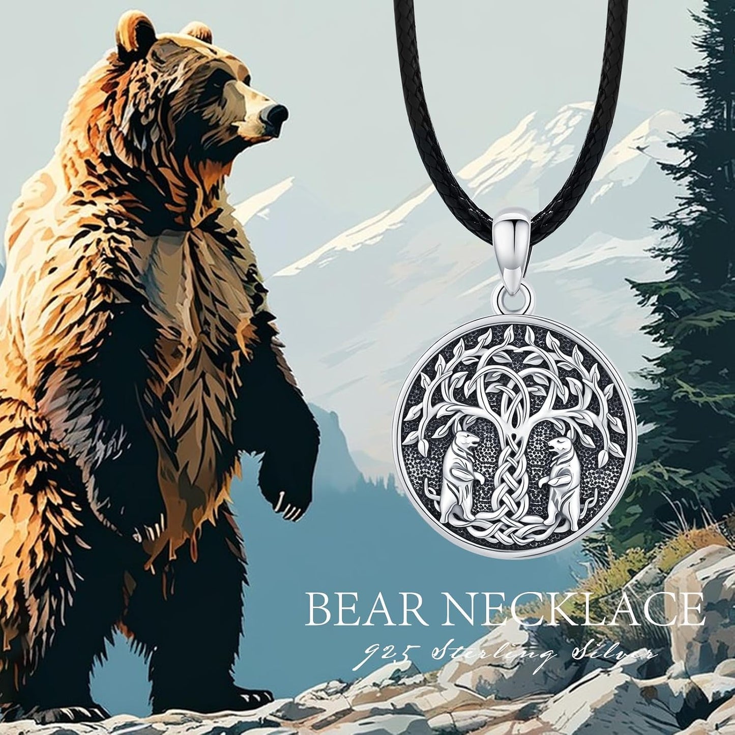 SOESON Collar Vintage para Hombre Plata de Ley 925 Animal Vikingo N...