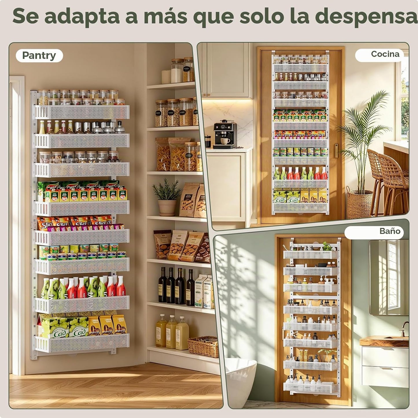 POKIPO Organizador de despensa de 8 niveles sobre la puerta, soport...