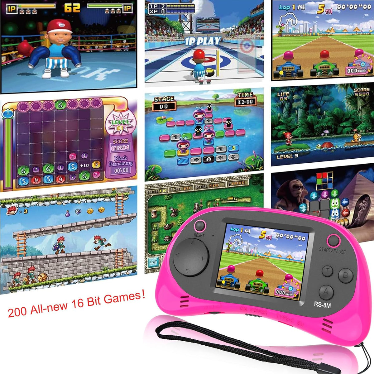 Reproductor de videojuegos portátil de mano para niños con 200 jueg...