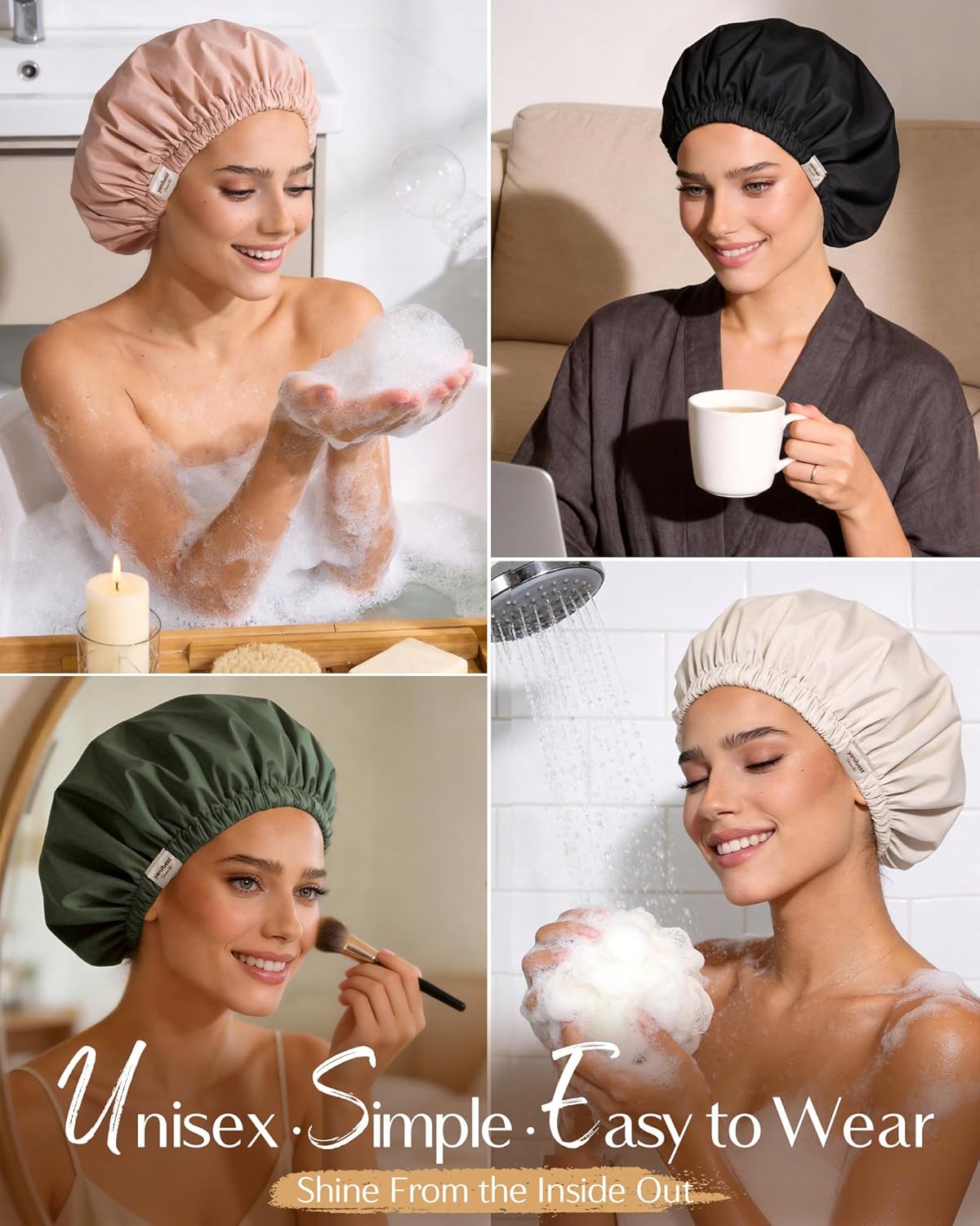 Yanibest - Gorro de ducha con forro de satén, para mujer, reutiliza...
