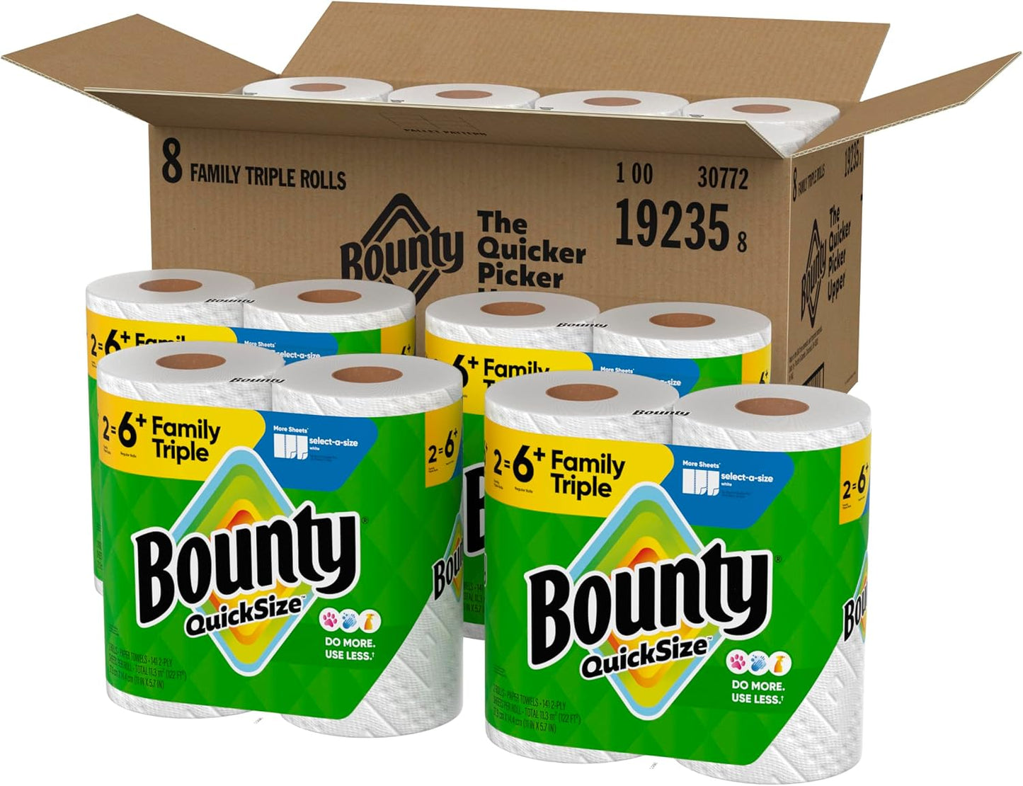 Bounty Quick-Size - Toallas de papel, paquete familiar de 8 rollos...