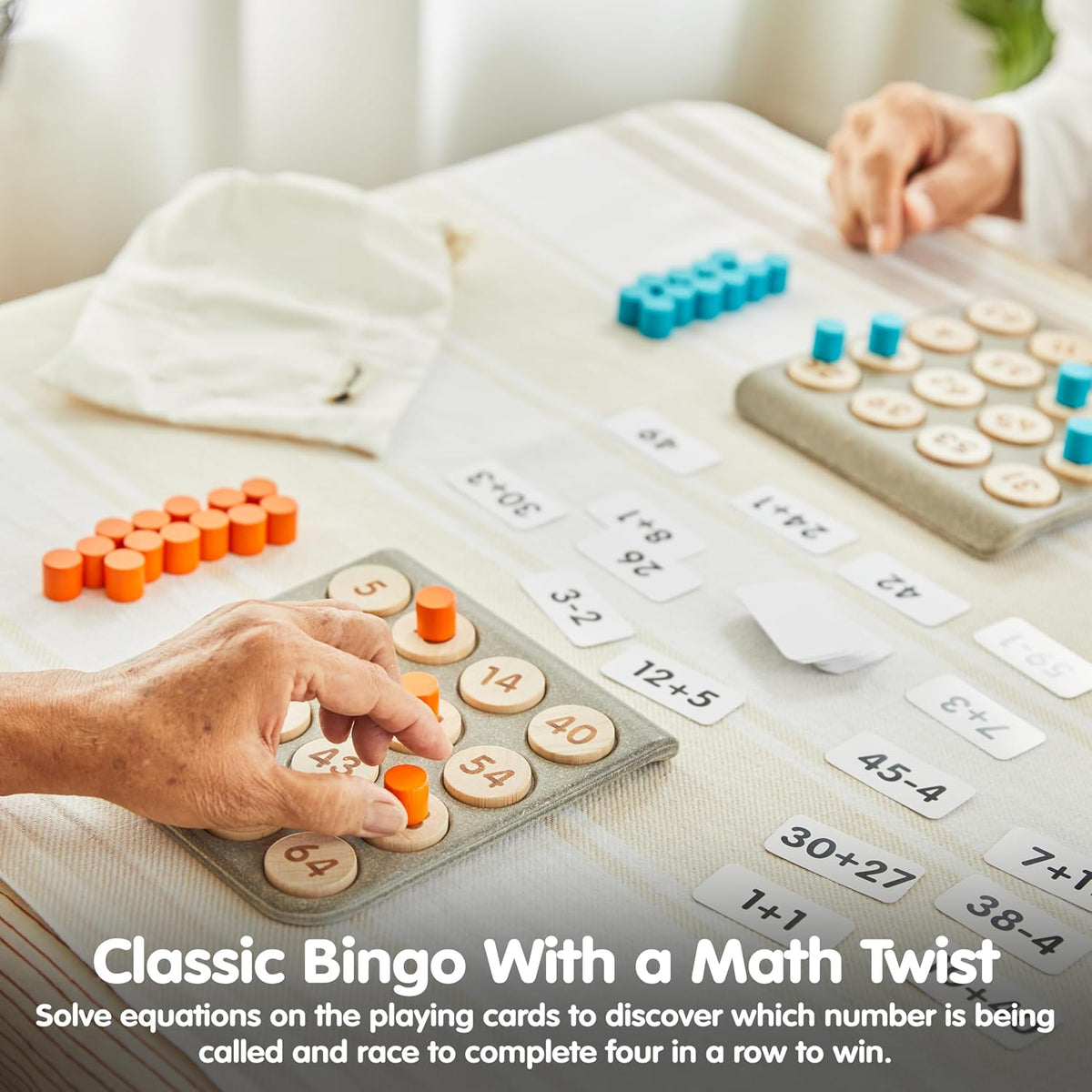 PlanToys Juego de bingo de matemáticas de madera para juego de núme...