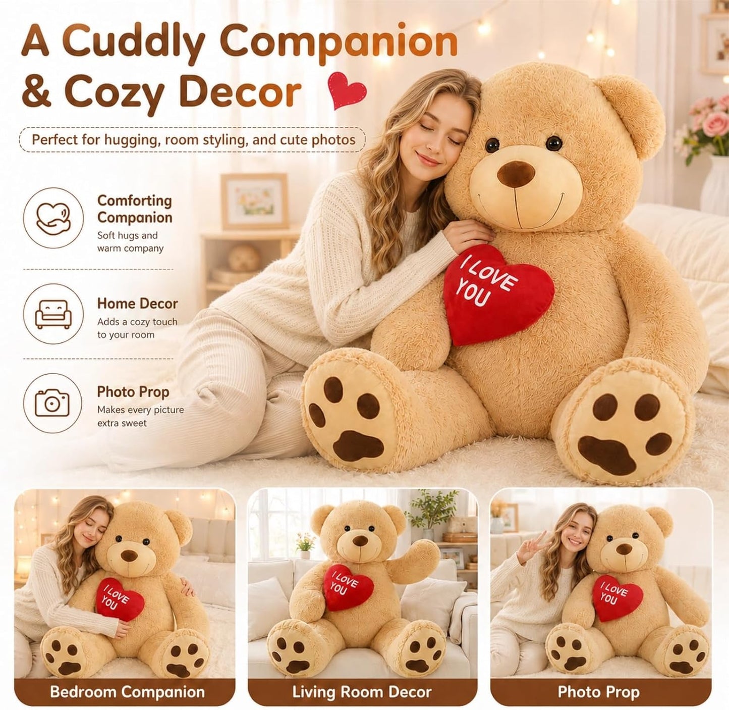 Tezituor Oso de peluche gigante de 5 pies, animal de peluche con co...