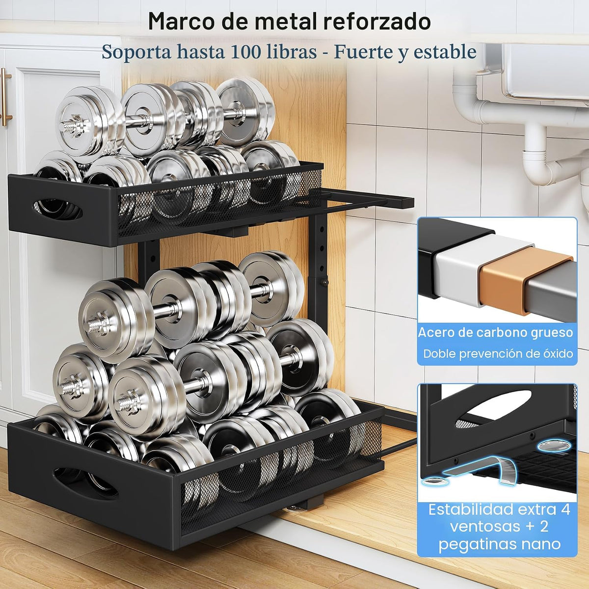 Organizador para debajo del fregadero, paquete de 2 estantes organi...