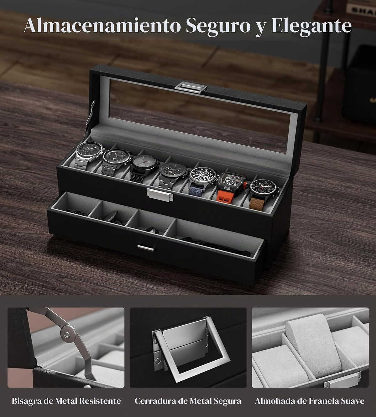 sensok Caja de reloj para hombre, organizador de almacenamiento de...