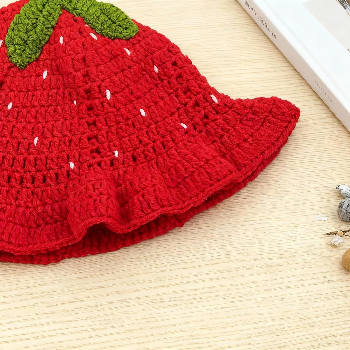 Hshsclth Sombrero de pescador de ganchillo de fresa para mujer, som...