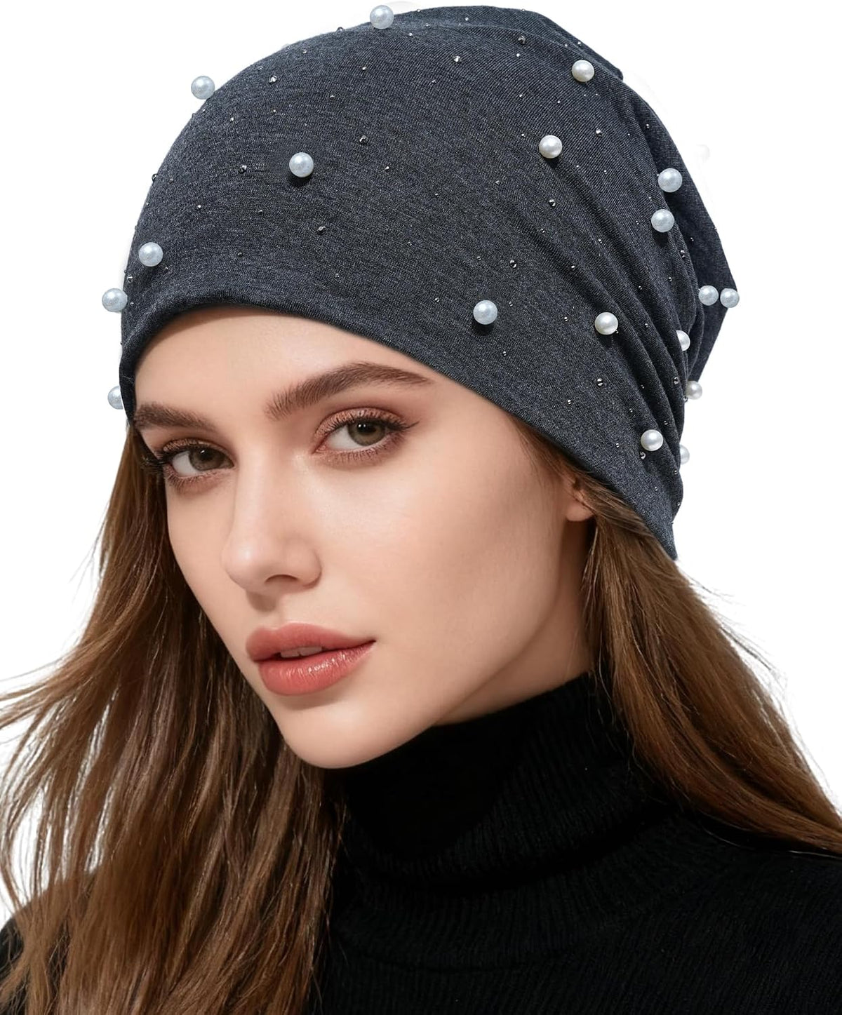 ACECHA Gorro de diamantes de imitación y perlas para mujer, gorro l...
