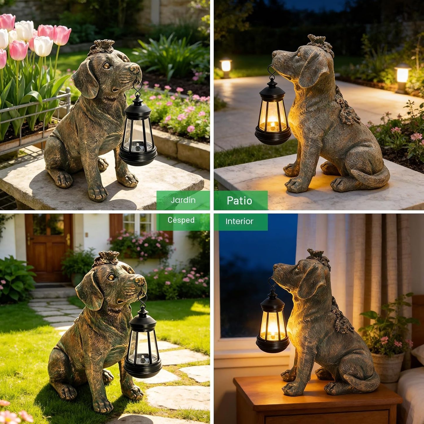 Estatua de jardín con decoración de perro con luces solares de 11 p...
