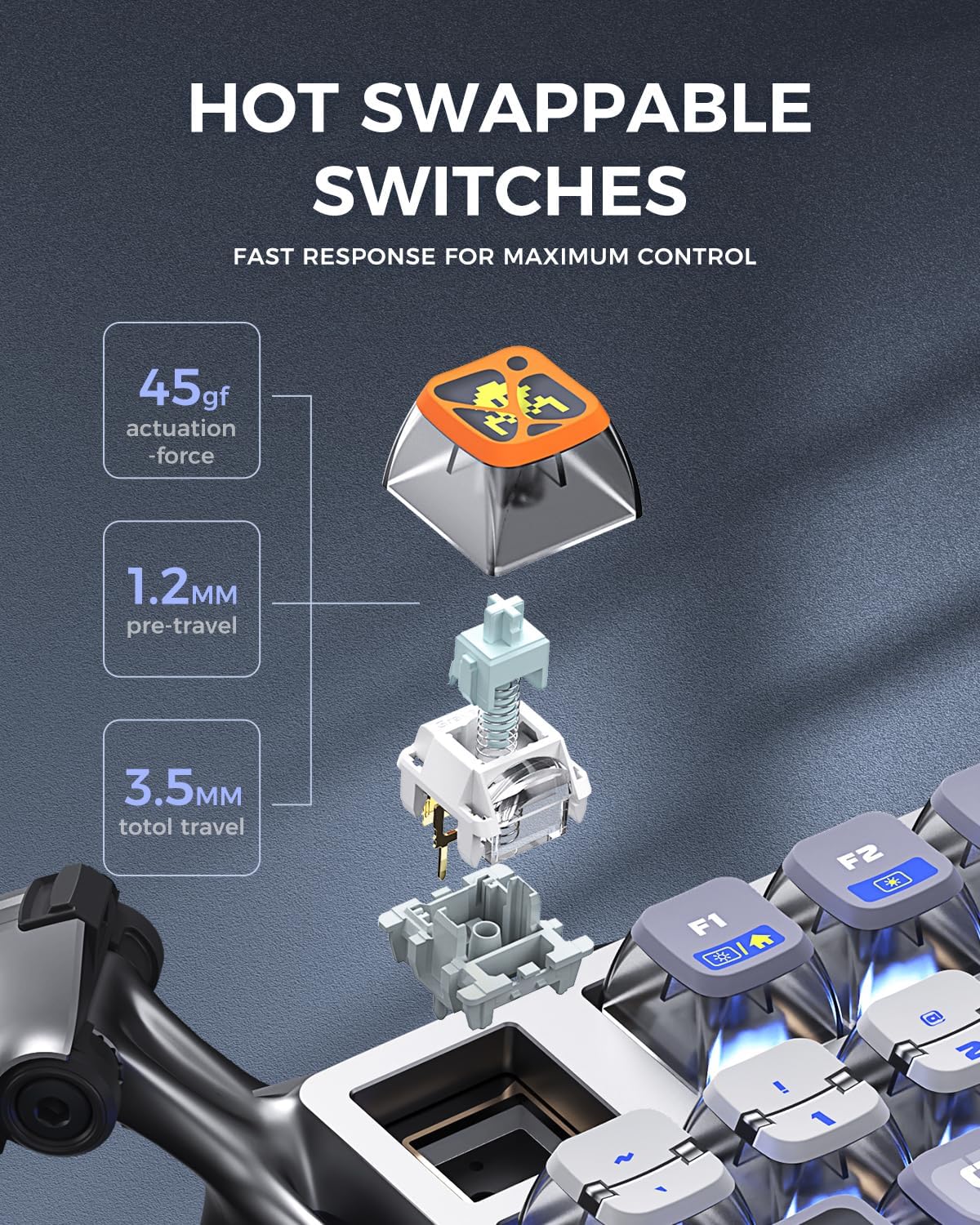 GravaStar Mercury K1 Pro Teclado mecánico inalámbrico para juegos,...