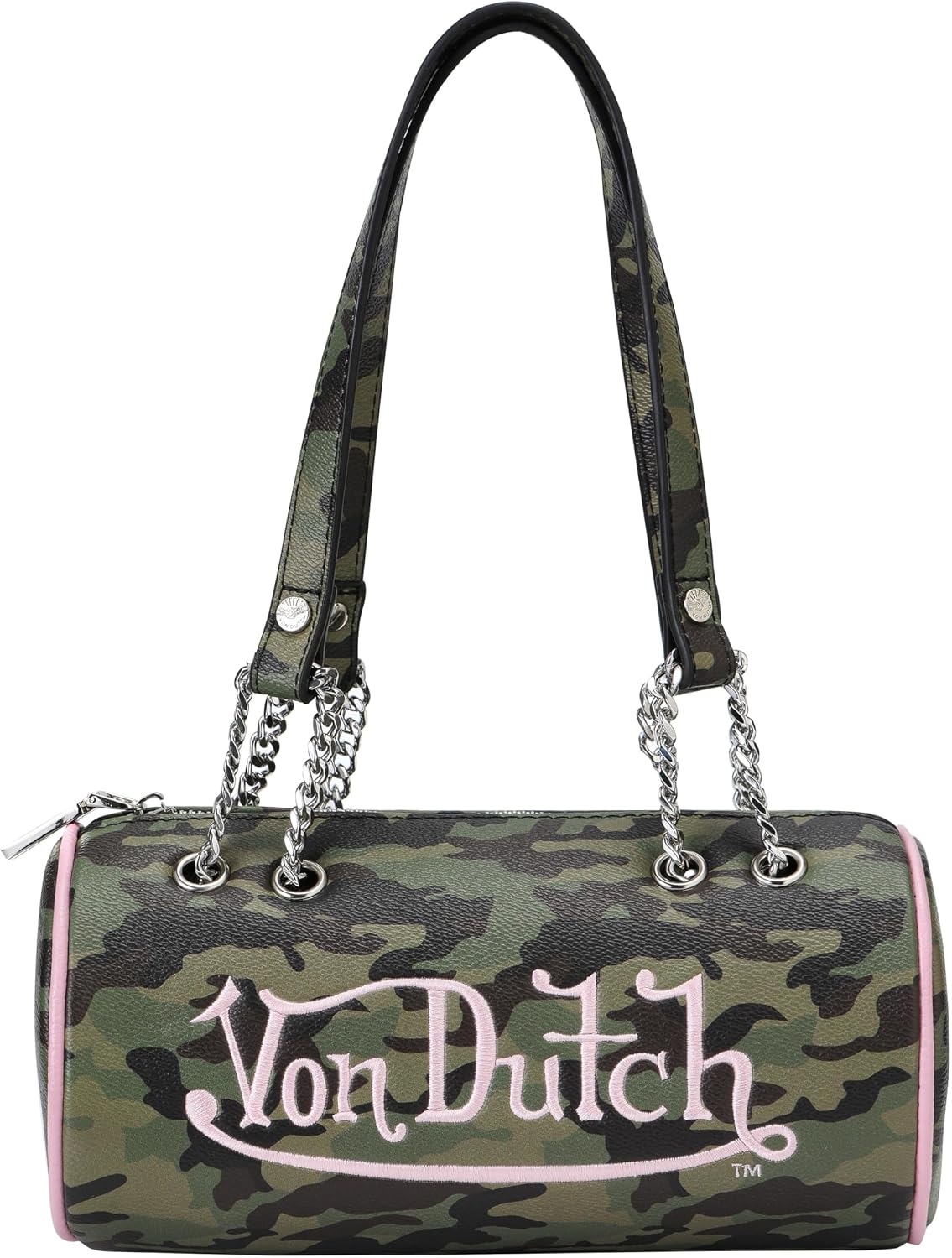 Von Dutch Bolsa de barril, bolso de hombro de cuero vegano