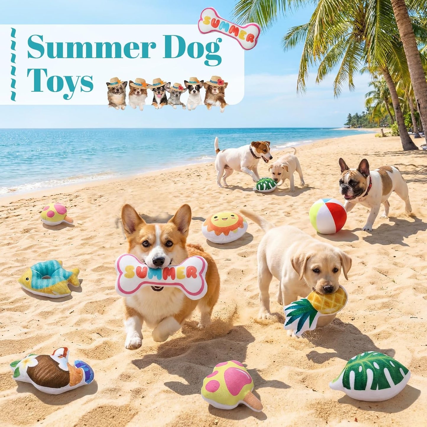 Soulchen Juego de 80 juguetes de verano para perros, juguetes chirr...