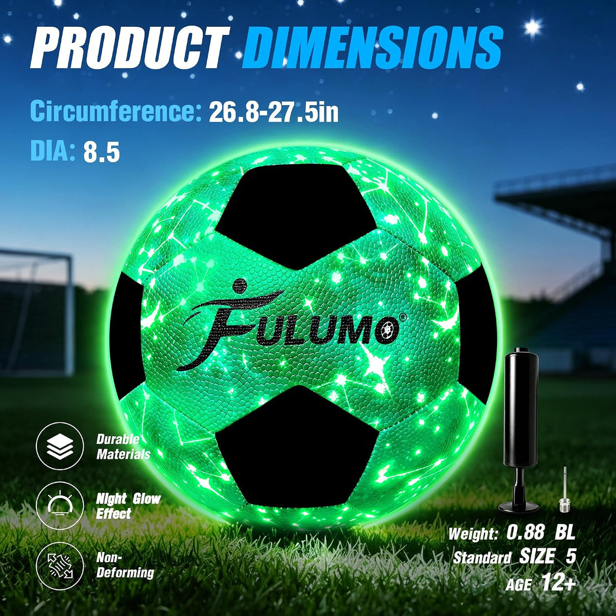 FULUMO Balón de fútbol que brilla en la oscuridad tamaño 5\/4 con b...