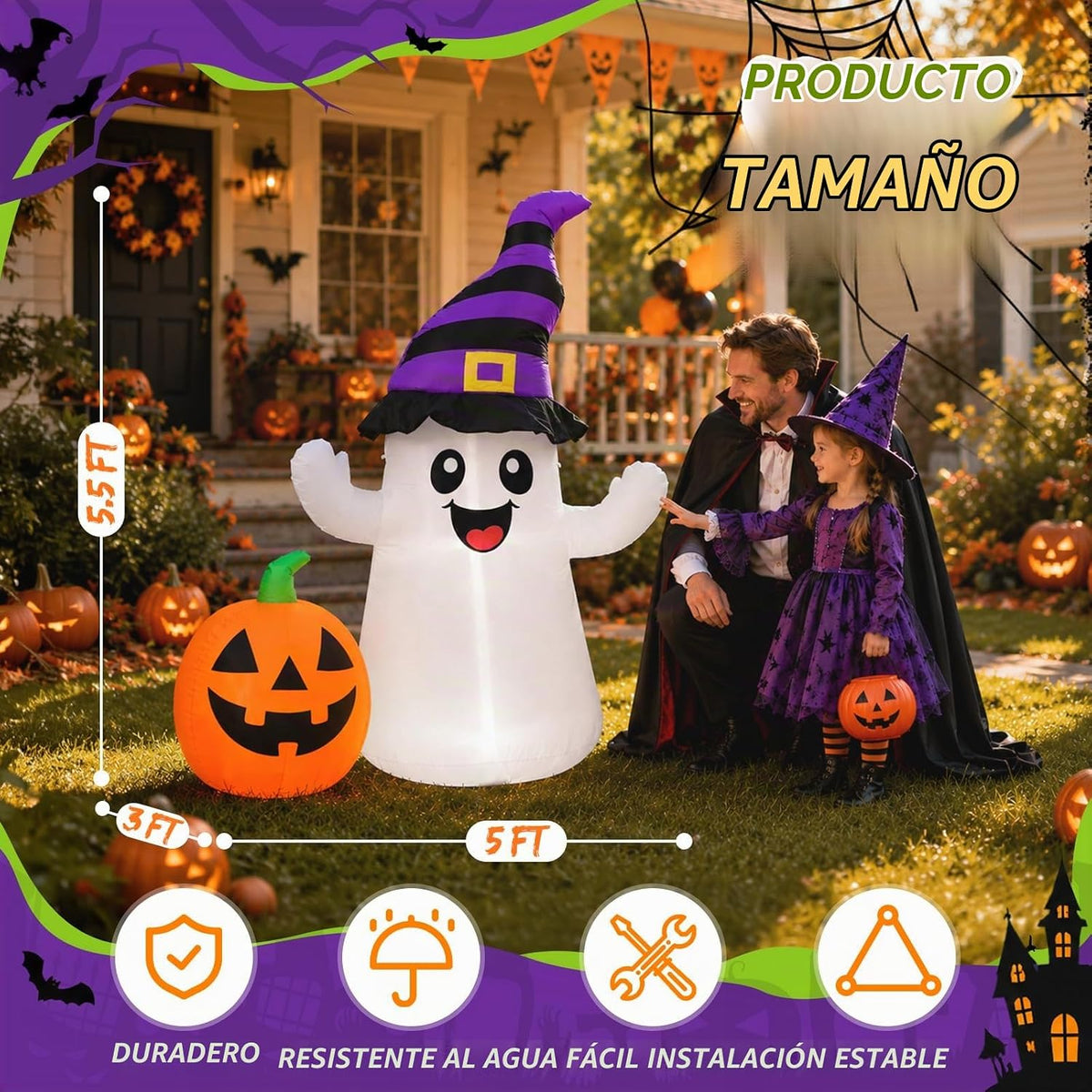 Toiyjofe Fantasma inflable de Halloween de 5.5 pies con decoración...
