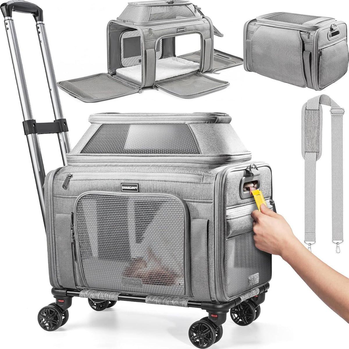 Transportador para perros con ruedas y ventana para mascotas, 18 x...