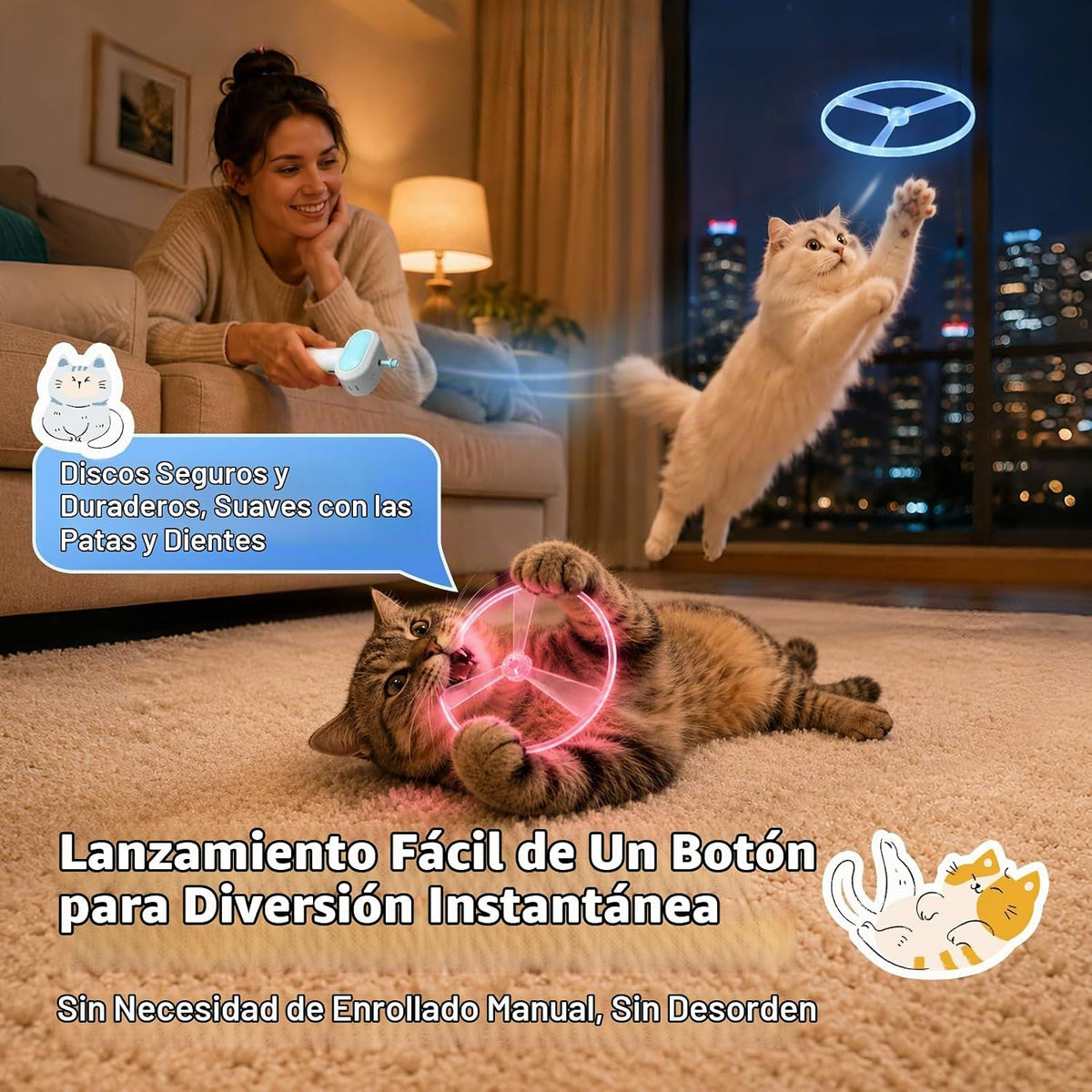 Juguete para buscar gatos con lanzador de discos voladores, recarga...