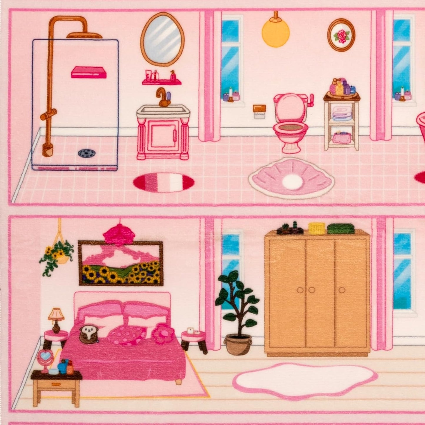 Rug&amp;Play Alfombra de juego de casa de muñecas rosa ultra suave...