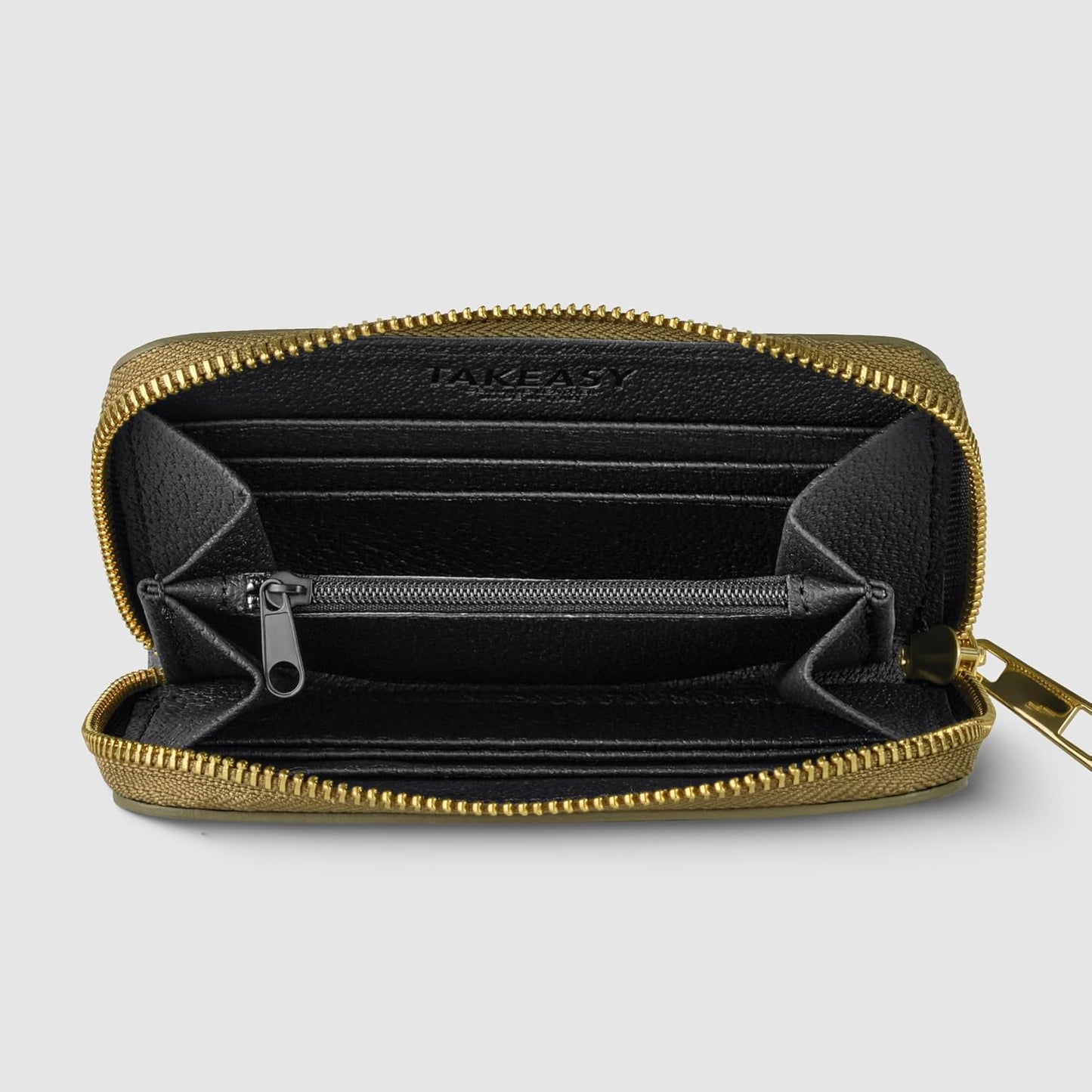 TAKEASY Cartera italiana de cuero metálico genuino para mujer con c...