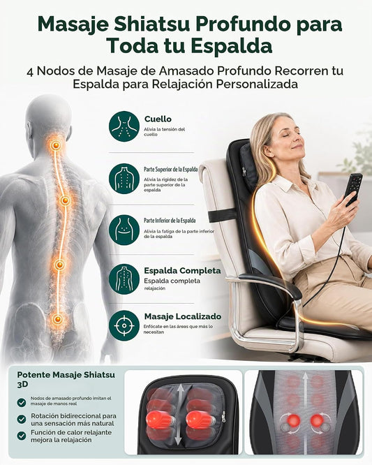 Snailax Shiatsu - Masajeador de espalda con calor, almohadilla para...