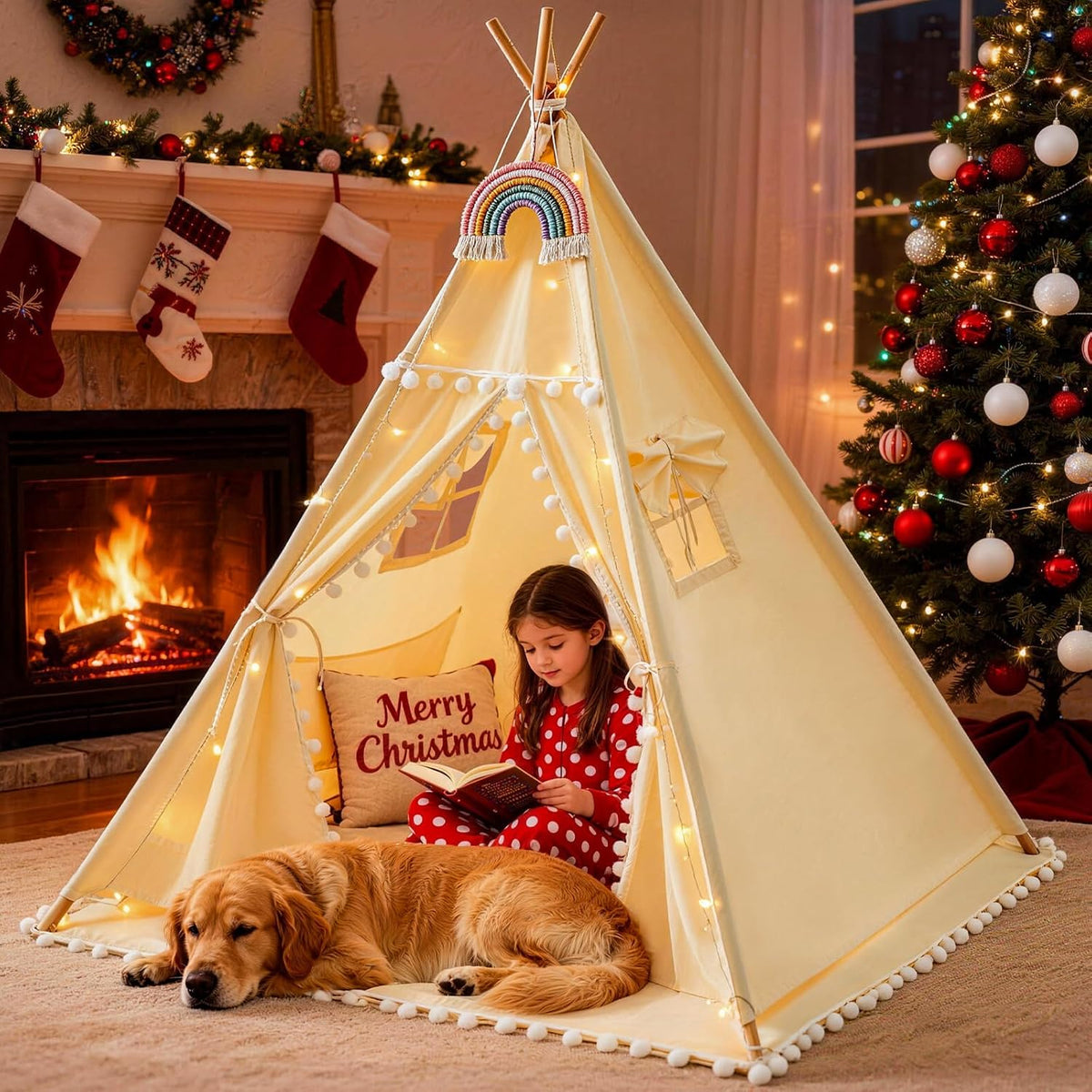 HalloDeer - Tienda de campaña tipi para niños con alfombrilla acolc...