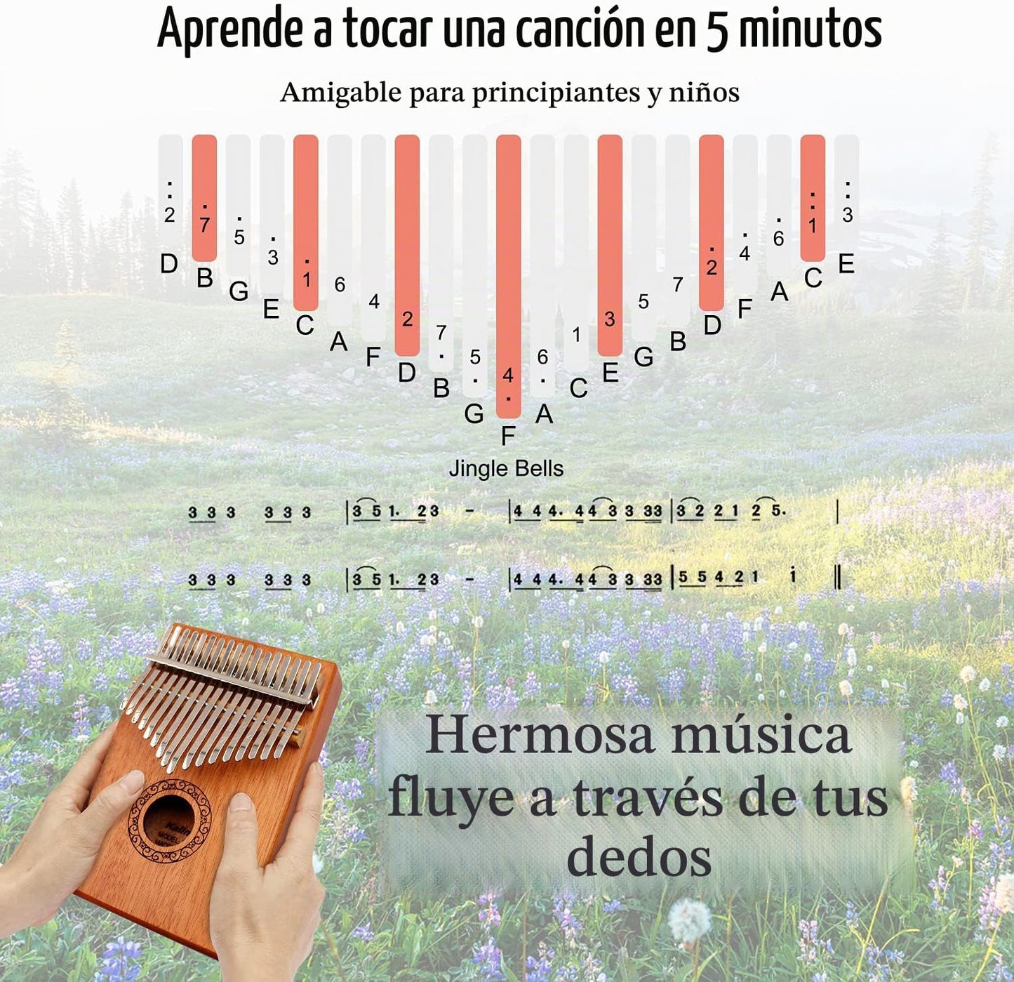 YUNDIE - Piano de pulgar Kalimba, portátil de 17 teclas con martill...