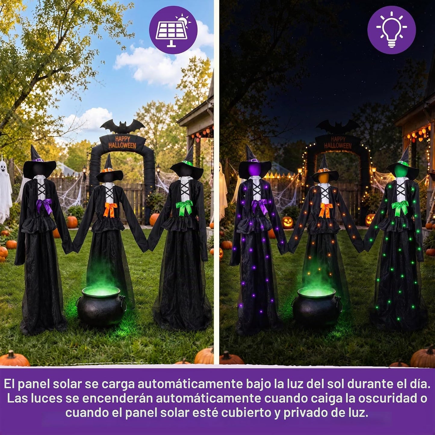 Juego de 3 decoraciones de bruja iluminadas para Halloween de 65 pu...