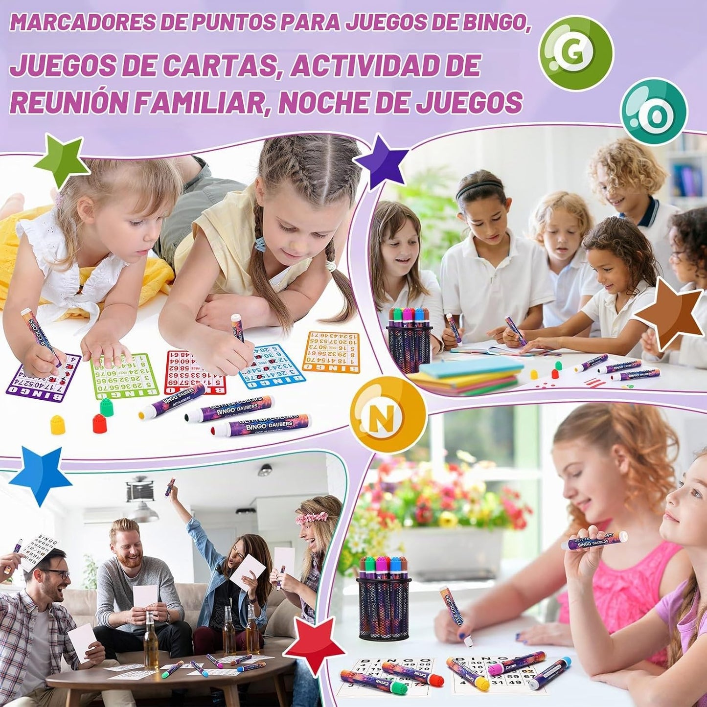 Crtiin Paquete de 24 Marcadores de Bingo con Purpurina, Marcadores...