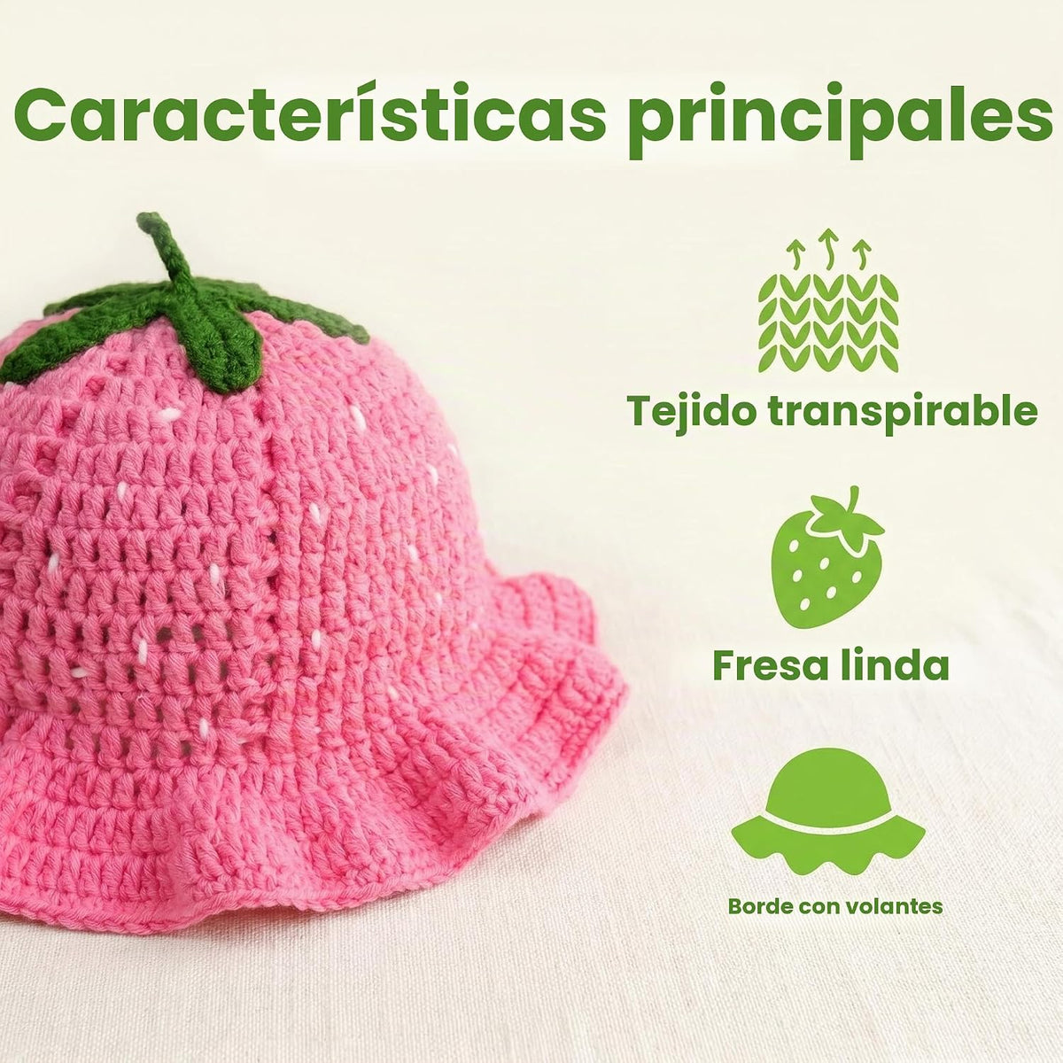 Hshsclth Sombrero de pescador de ganchillo de fresa para mujer, som...
