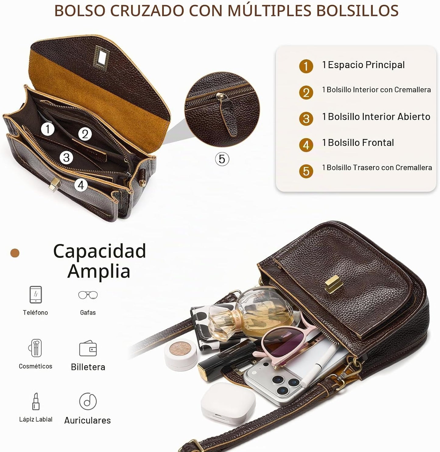 UEIRY Bolsos bandolera de cuero genuino para mujer, bolsos cruzados...