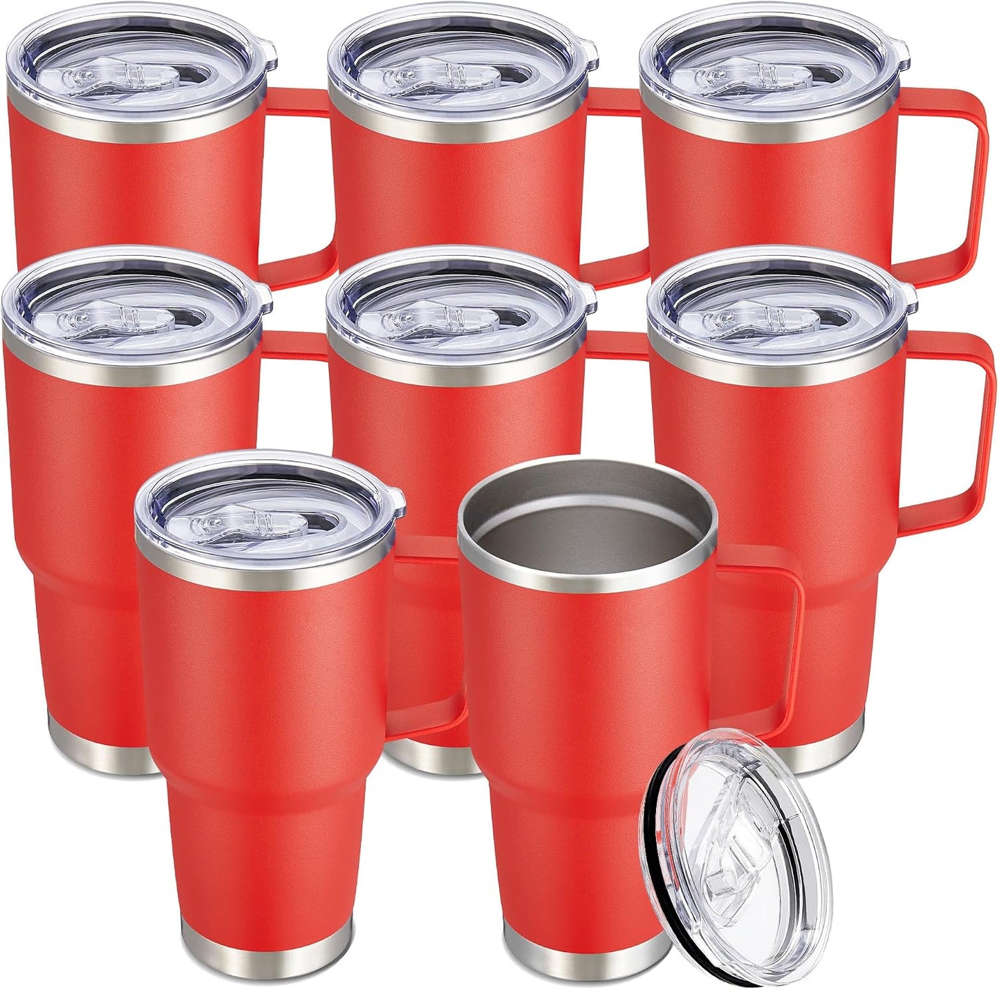 Cool Yoleb Vaso de 30 onzas con asa y tapa, vasos de acero inoxidab...