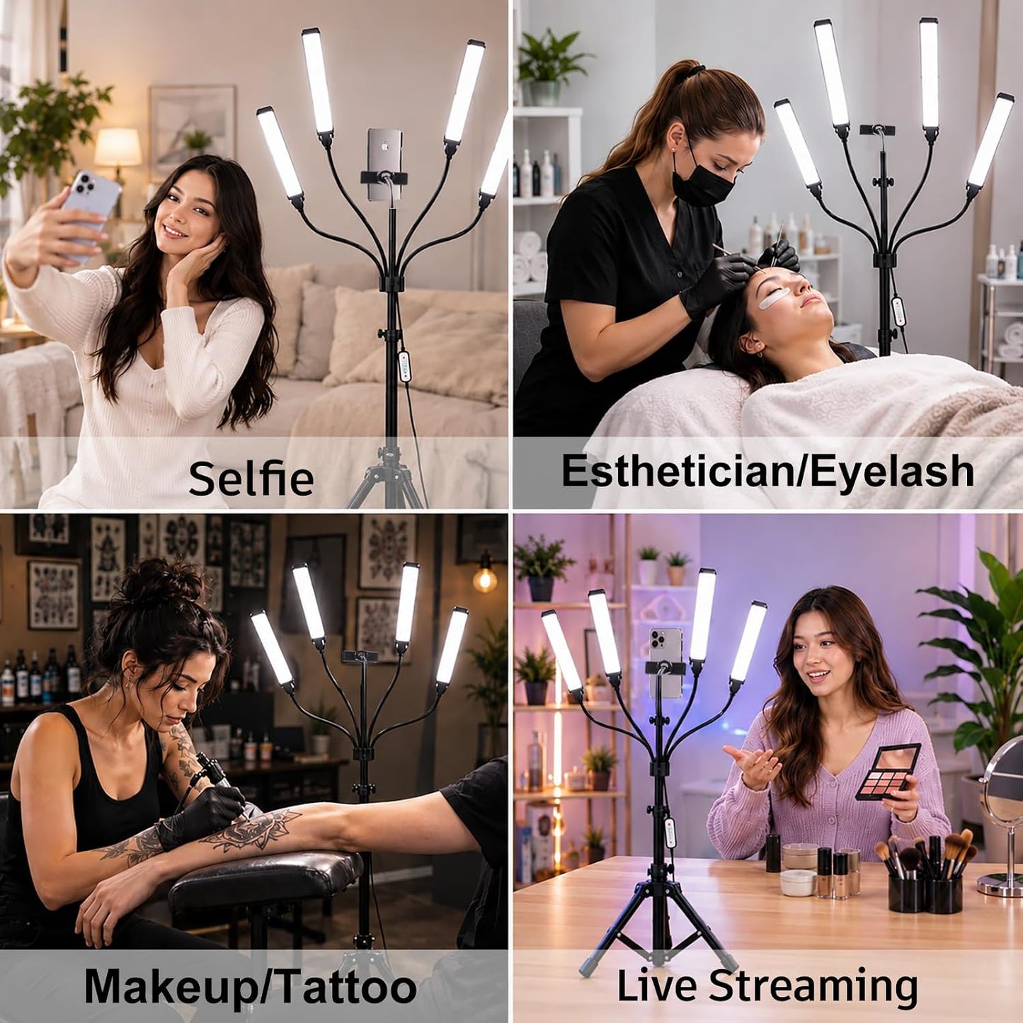 Luz esteticista con cuatro brazos flexibles, kit de iluminación LED...